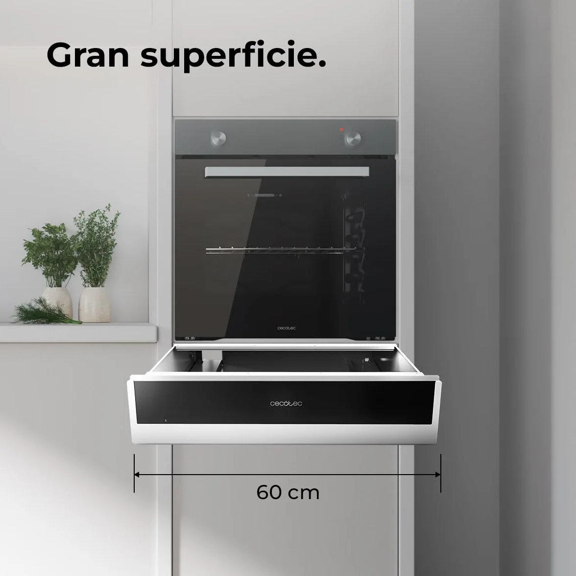 Cecotec Bolero Hexa WD Edge Cajón Calientaplatos Integrable 60cm 470W Negro INOX