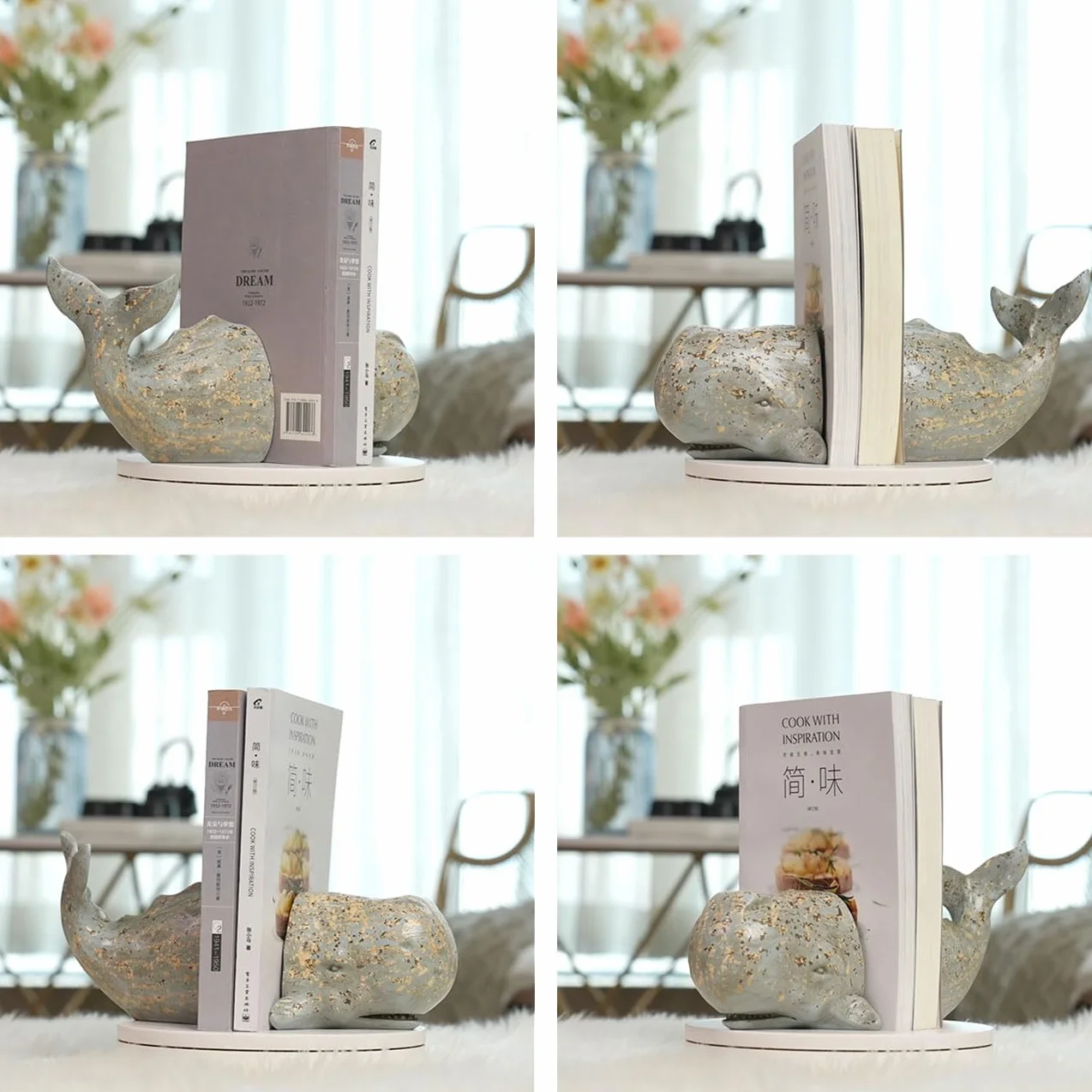 HAUCOZE Soporte de Libros Ballena Escultura Marina Decoración Moderna 24cm