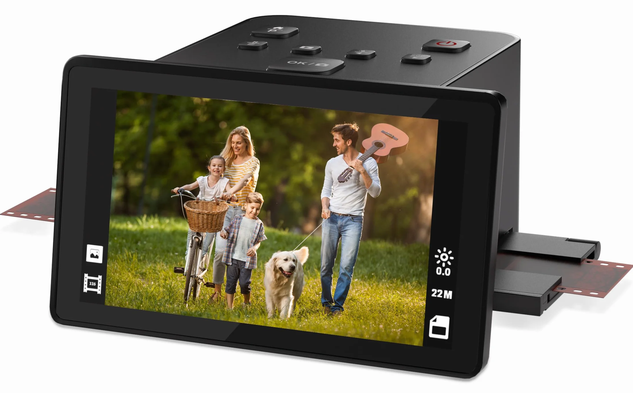 Escáner digital de películas y diapositivas con gran pantalla LCD de 5 pulgadas, escáner negativo y escáner de diapositivas para digitalizar, convierte 135, 126 KPK, 110 negativos y película Super 8 a