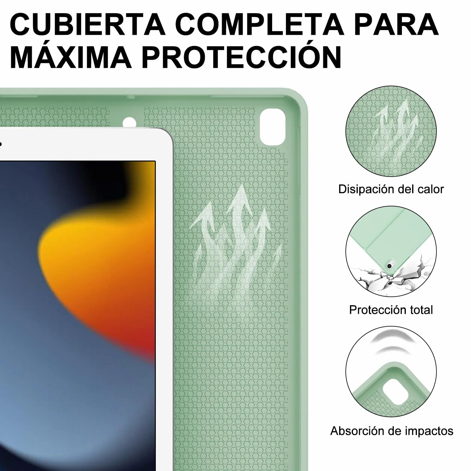 Funda Teclado para iPad 9/8/7 Generacion 10.2"/Air 3/iPad Pro 10.5 10.5" | Capa Keyboard Bluetooth Magnético, QWERTY Español Ñ, Case Desmontable con portalápices para iPad 2021/2020/2019, Verde claro