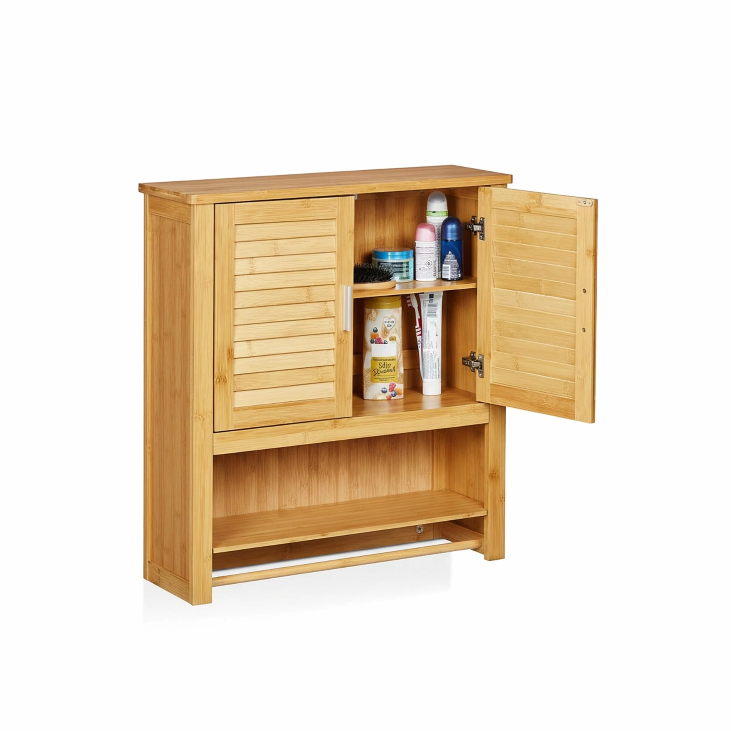 Relaxdays Estante de pared LAMELL bambú 66x62x20 cm 2 puertas color natural