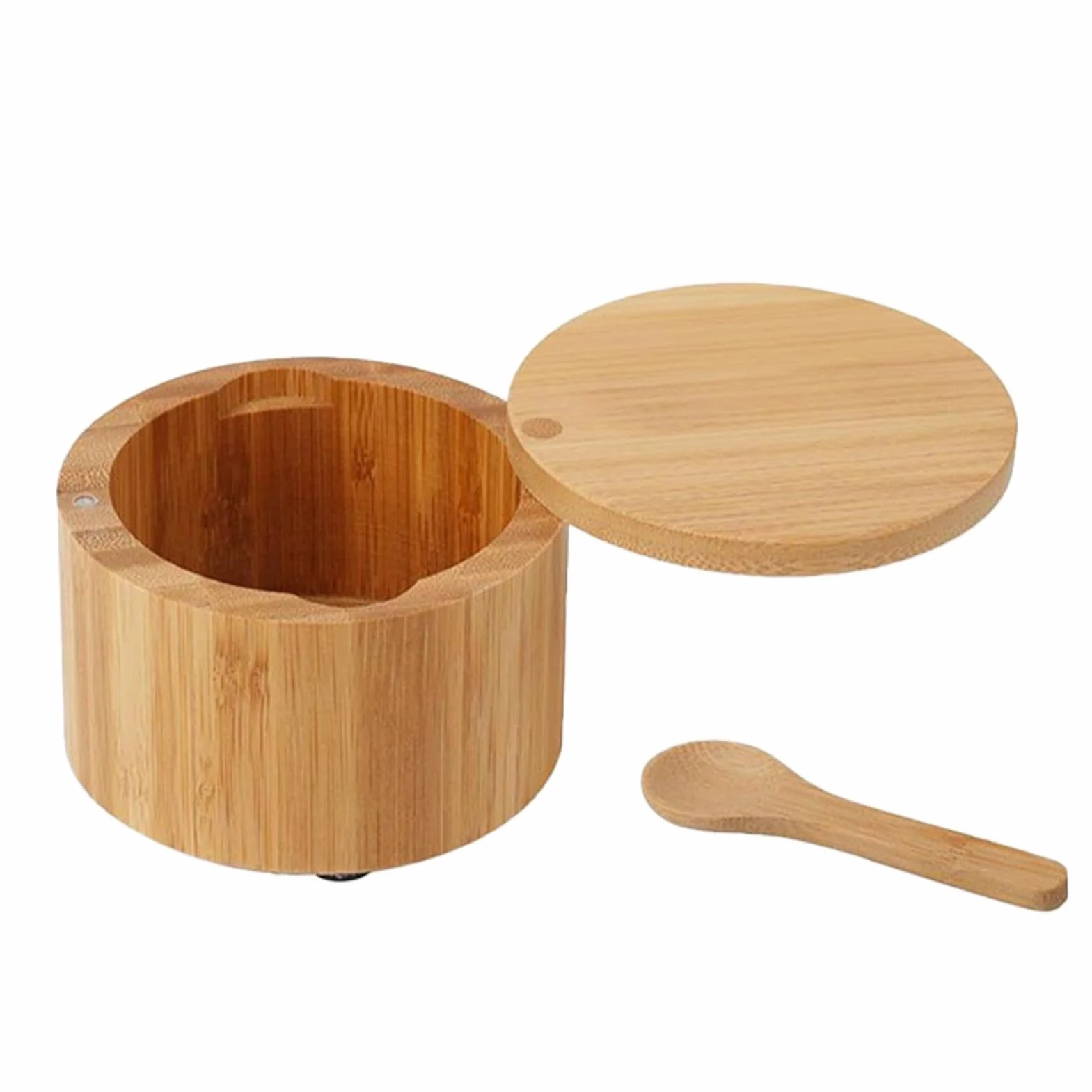 Generico Bodega de sal de madera de bambú, caja de sal de madera | Bodega de condimentos con cuchara - Tarro de cocina, cuencos de suger para restaurante y familia