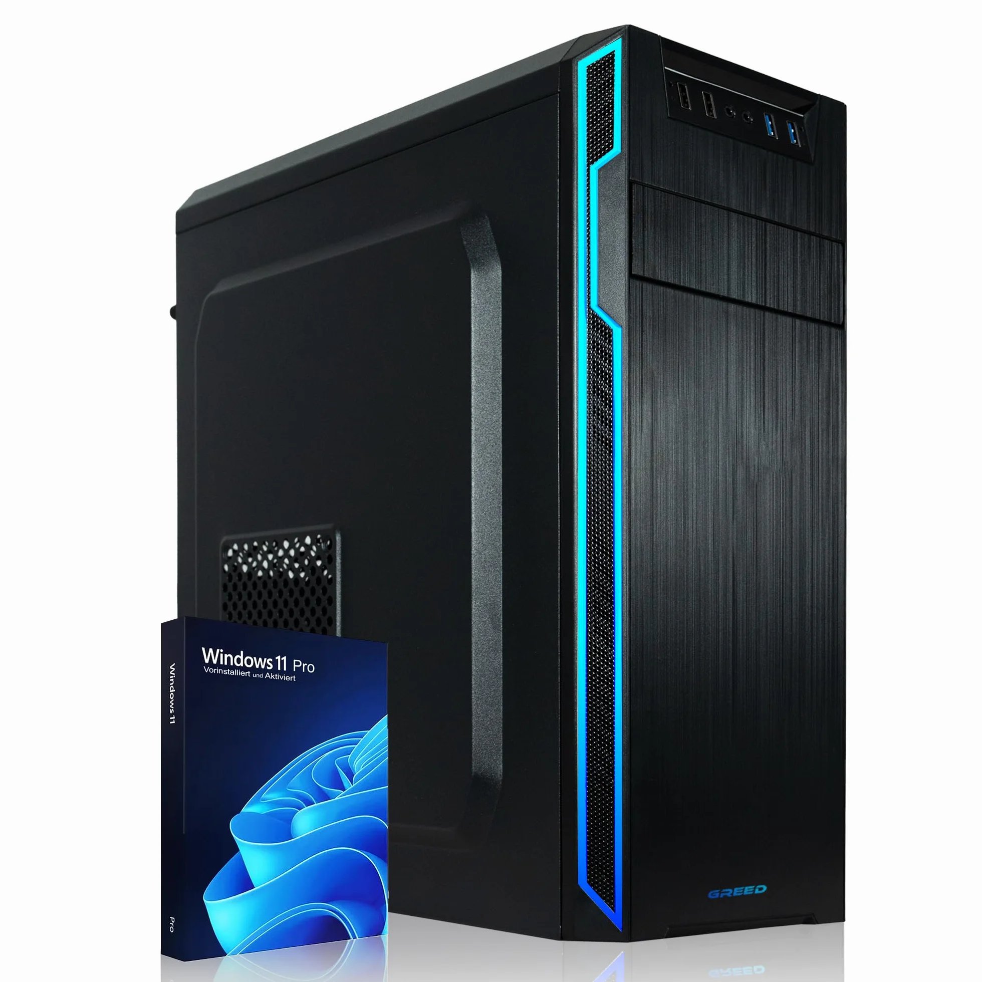Greed® Multimedia V2 PC con Intel Core i7 10700 - Ordenador de sobremesa + Home Office PC con 4,8 GHz, 16 GB RAM - 512 GB SSD - DVD+RW - USB3.1 - Wi-Fi, con Windows 11 Pro