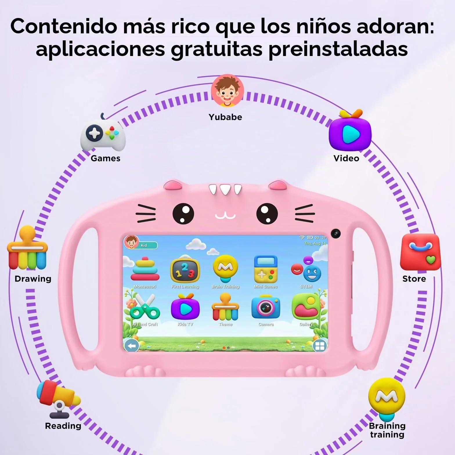 ascrecem Tablet Niños 7 Pulgadas Android Tablet Infantil con WiFi Doble Cámara Control Parental Quad Core 2GB RAM 32GB ROM Juegos Educativos Tableta Bebe de 3 a 14 años Chica Chico (Rosa)