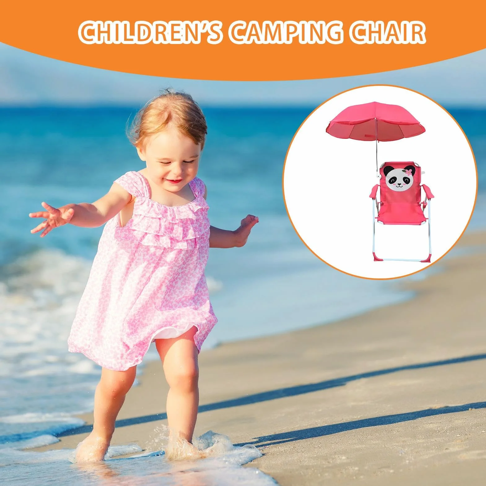 Silla de Playa Infantil Plegable con Paraguas, Ligera y Resistente al Viento