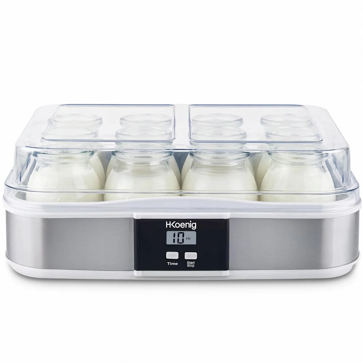 H.Koenig ELY120 Yogurtera 12x160ml 1x1200ml Programable LCD Acero Inoxidable 21.5W