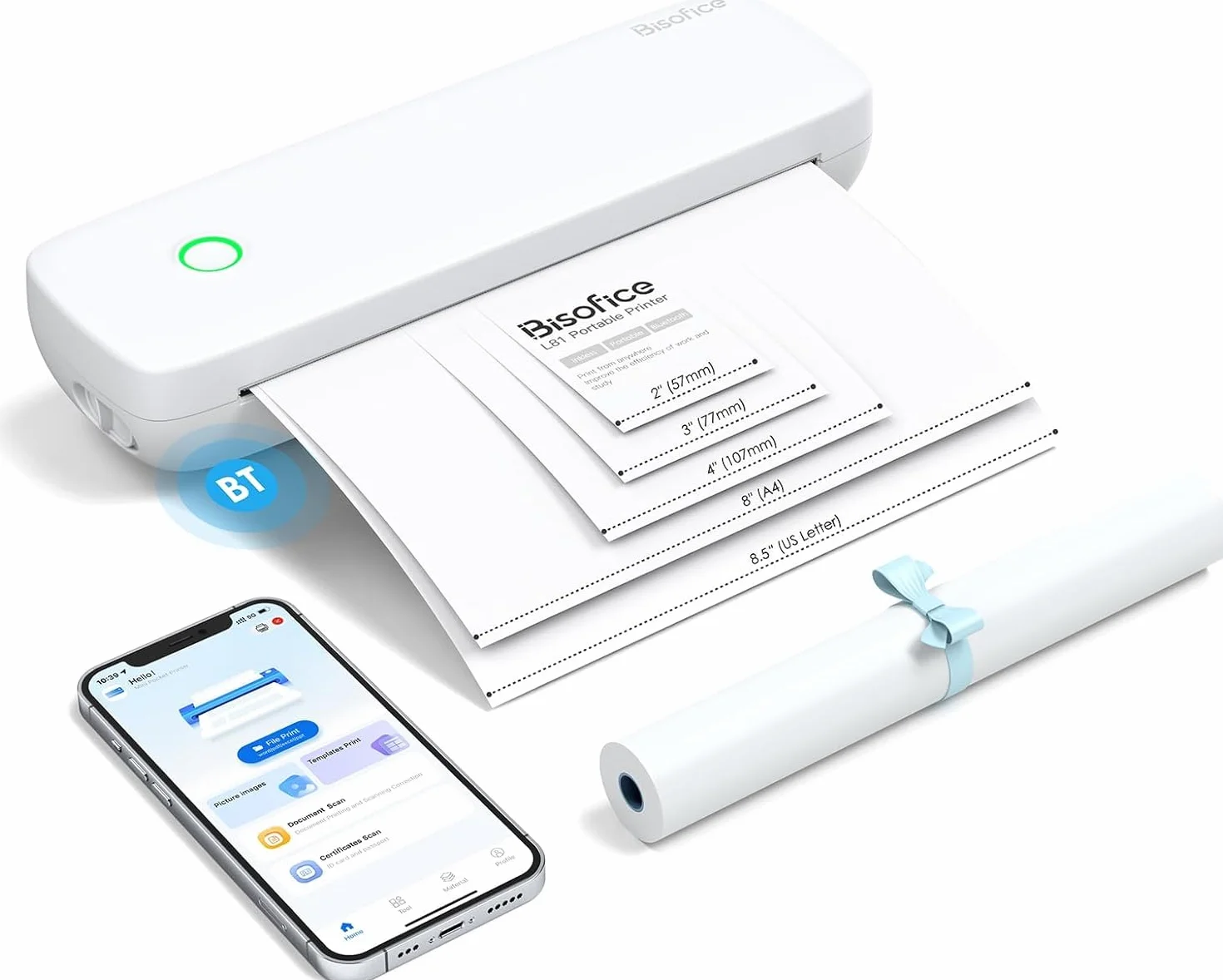 Bisofice Impresora Térmica Portátil A4, Bluetooth Impresora Termica A4, con 1 Rollos de Papel térmico, Compatible con Android/iOS/Wins/Mac, para Escuelas, Hogares y Oficinas