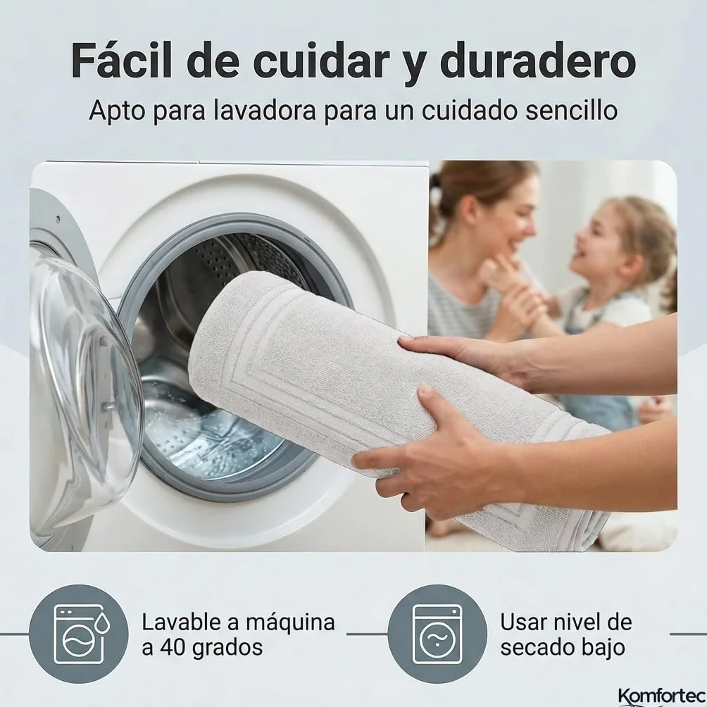 Alfombras de Baño de Algodón 50x70 600 g/m² Absorbente Secado Rápido Blanco Komfortec