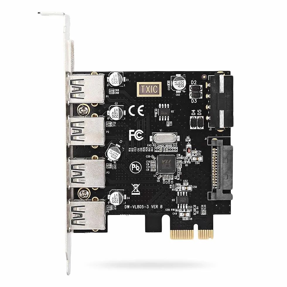 CY Tarjeta 4 puertos PCI-E a USB 3.0 HUB PCI Express adaptador de expansión 5Gbps para placa base