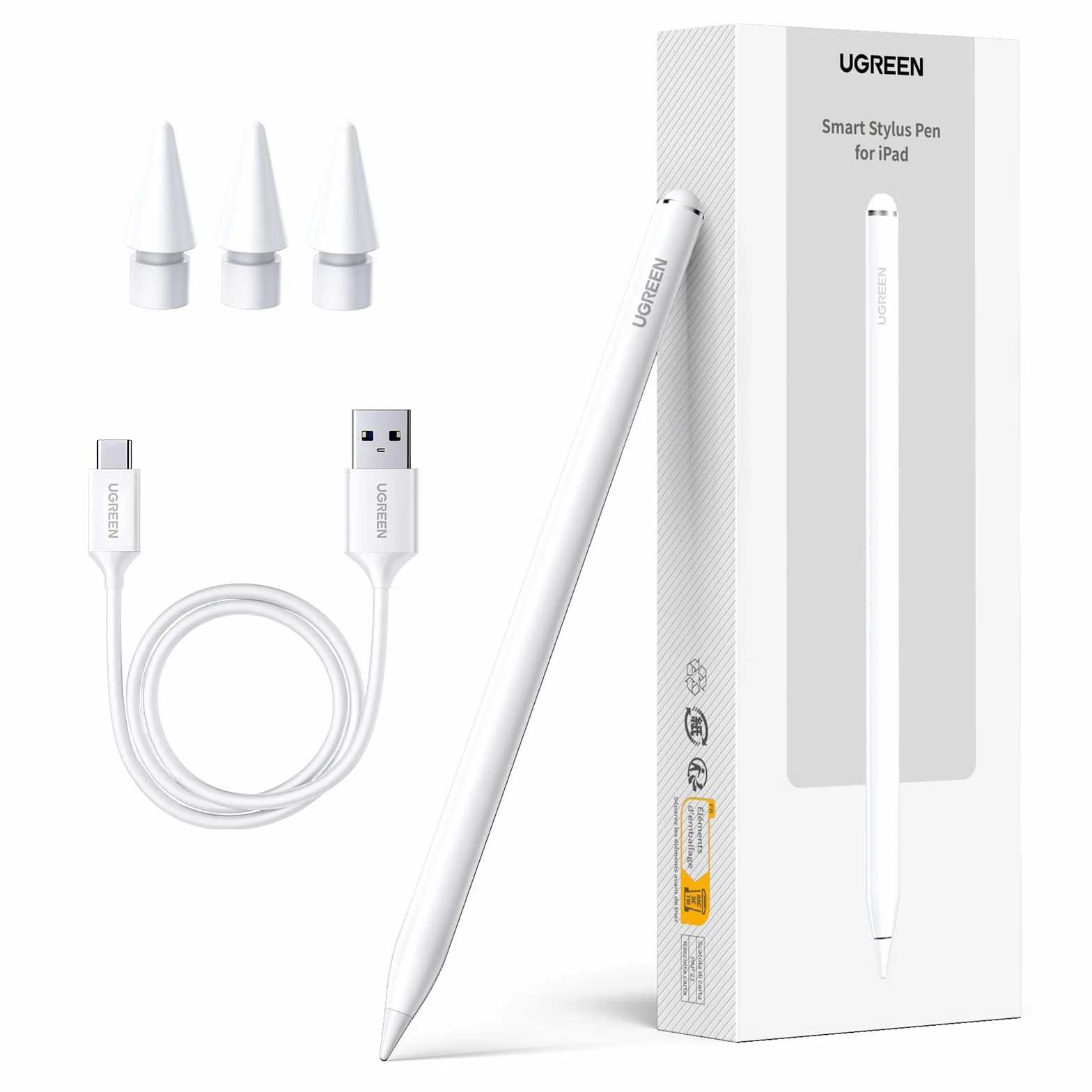 UGREEN Lápiz Magnético para iPad con 3 Puntas de Repuesto, Rechazo de Palma y Pencil Sensible a La Inclinación Compatible con Pro 12.9/11" 2018-2022/ Air 4/5/10/ Mini 6