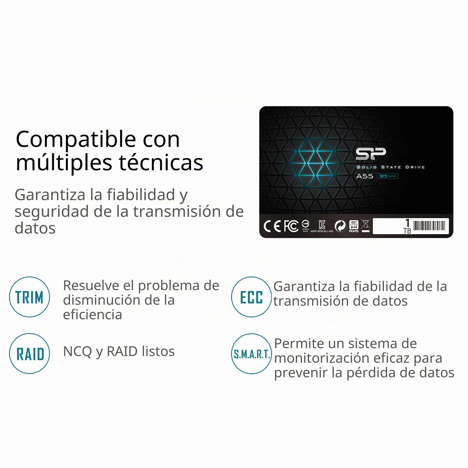Silicon Power-1TB SSD 3D NAND A55 SLC Cache Performance Boost SATA III 2.5" 7mm (0.28") Internal Solid State Drive , Black
