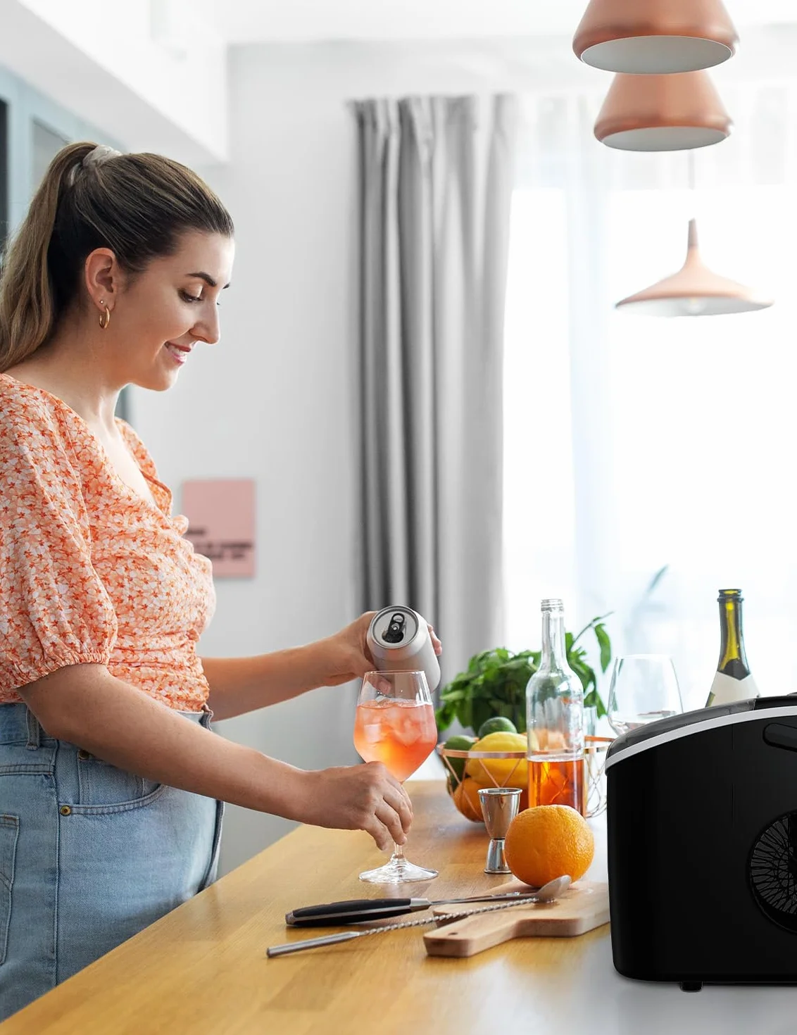 KitchenBrothers Ice Maker Portátil 1,2L - Máquina de Hielo 9 Cubitos en 8 Min con Pala