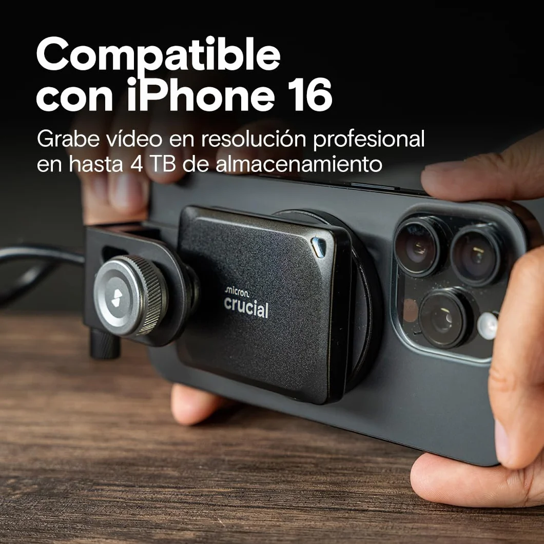 Crucial X10 Pro SSD 1TB Portátil, Lectura de hasta 2100 MB/s y Escritura de 2000 MB/s, PC y Mac, Resistente al Agua y al Polvo (IP55), Disco Duro Sólido Externo, USB-C 3.2 - CT1000X10PROSSD902