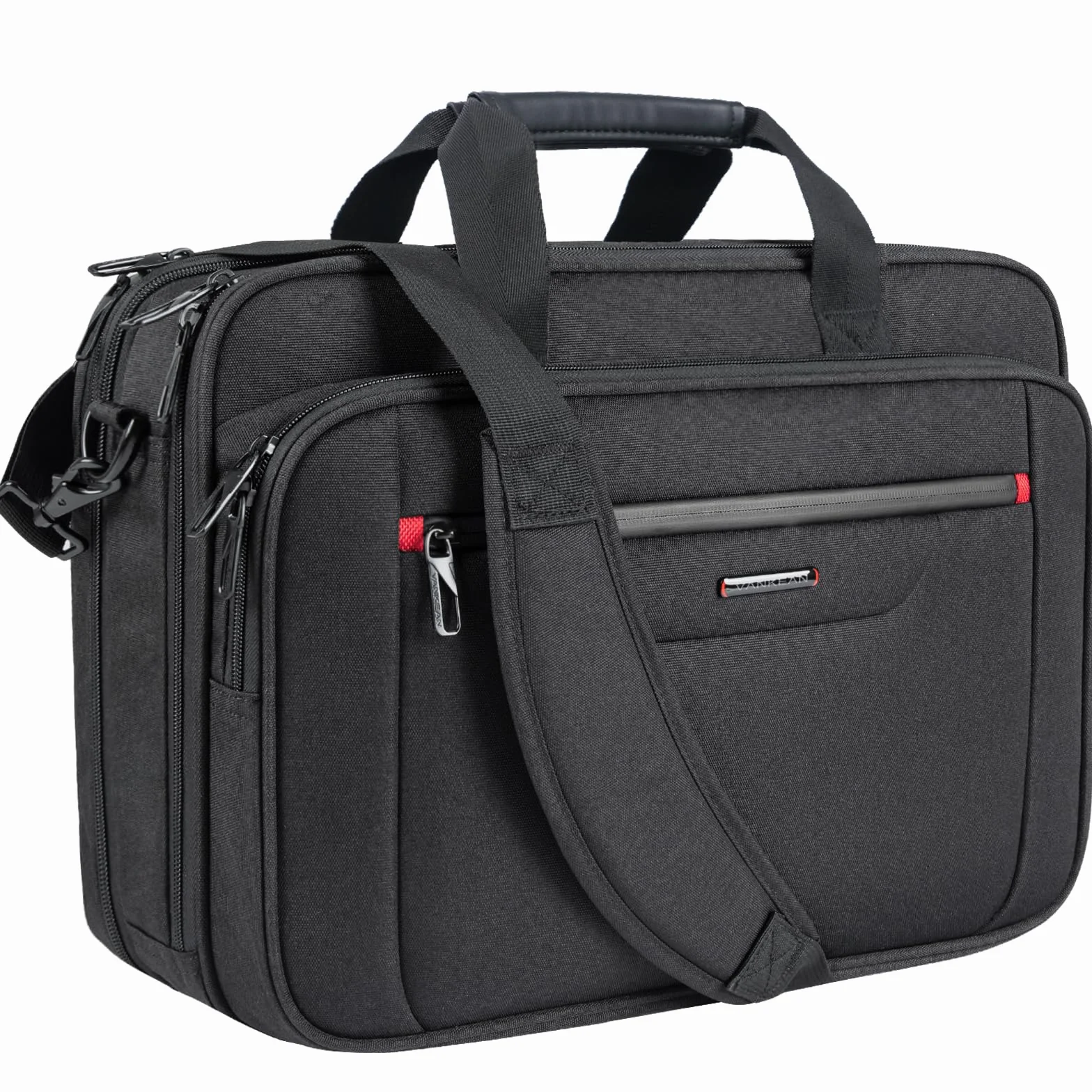 VANKEAN Maletín para portátil de 17,3 pulgadas, maletín para portátil de primera calidad, bolso impermeable extensible de negocios para hombres, mujeres, viajes, negocios, escuela, negro