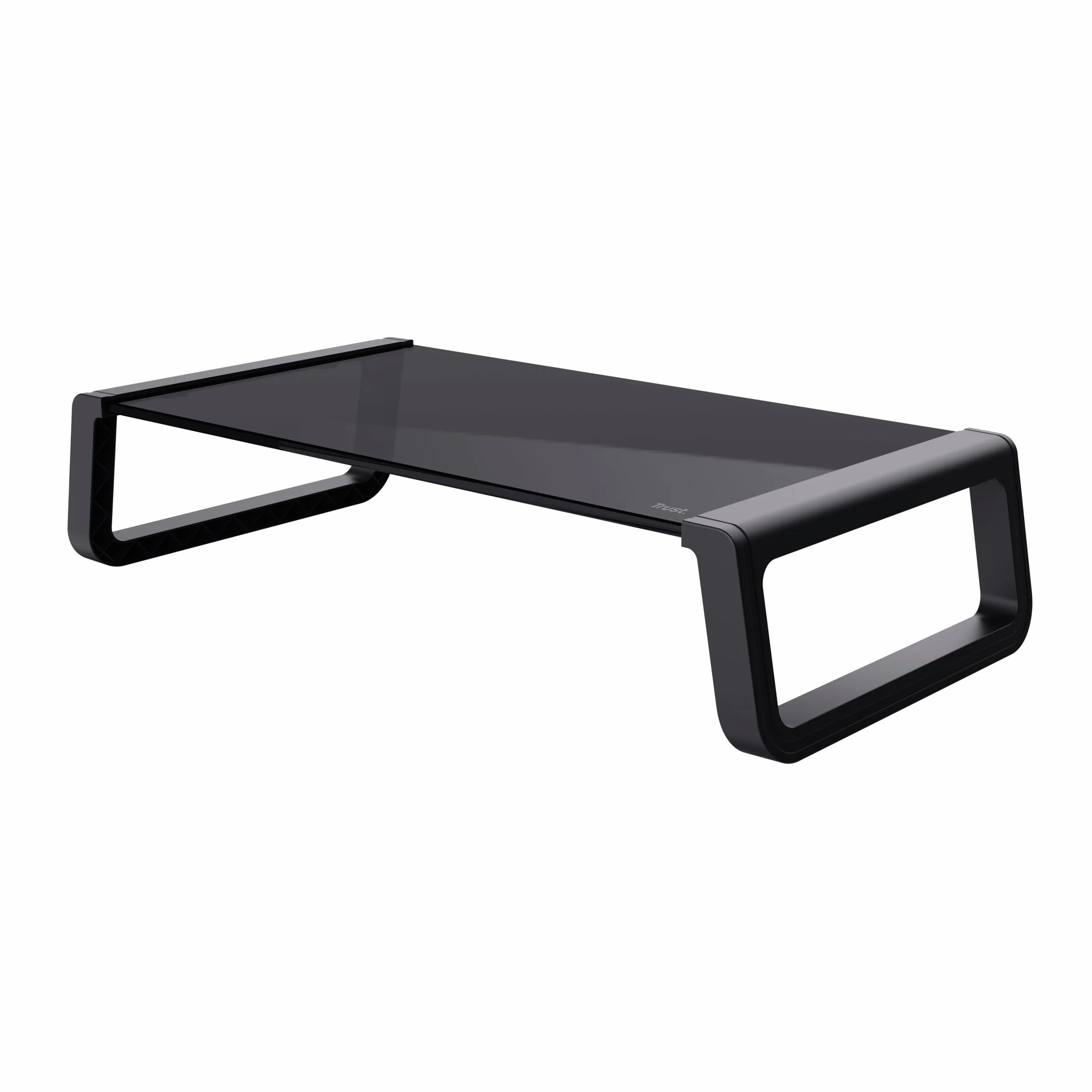 Trust Monta Soporte Monitor Escritorio 41 x 22 x 10 cm, Negro | Elevador Monitor de Cristal Templado, Alzador Pantalla, Organizador de Mesa para Ordenador Portátil Computadora Mac PC