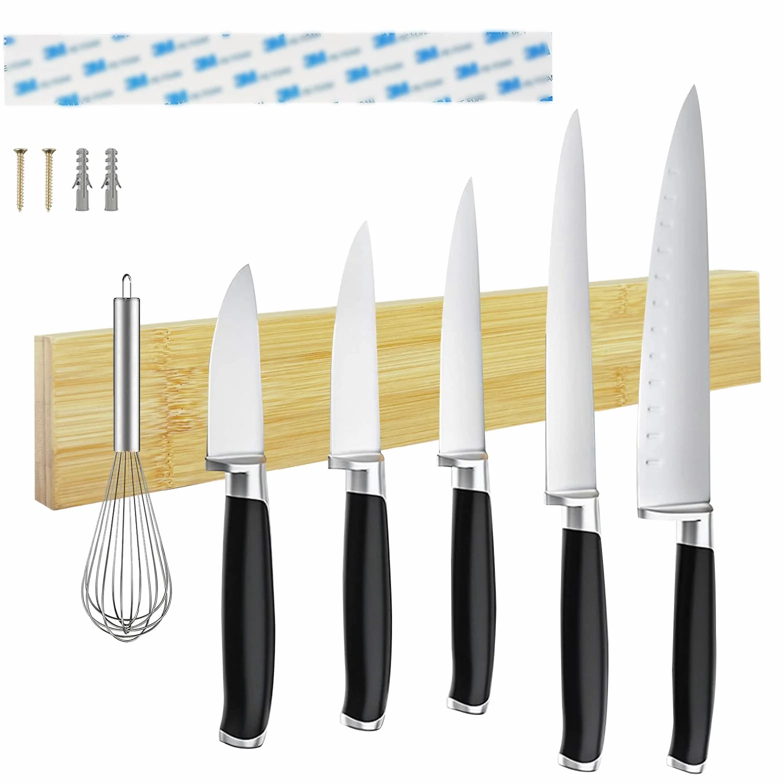 Gentpovth 40cm Soporte magnético de bambú para cuchillos de pared, Pared Soporte Magnetico, Bloque magnético de madera para utensilios de cocina, Organiza y muestra tus cuchillos de manera eficiente