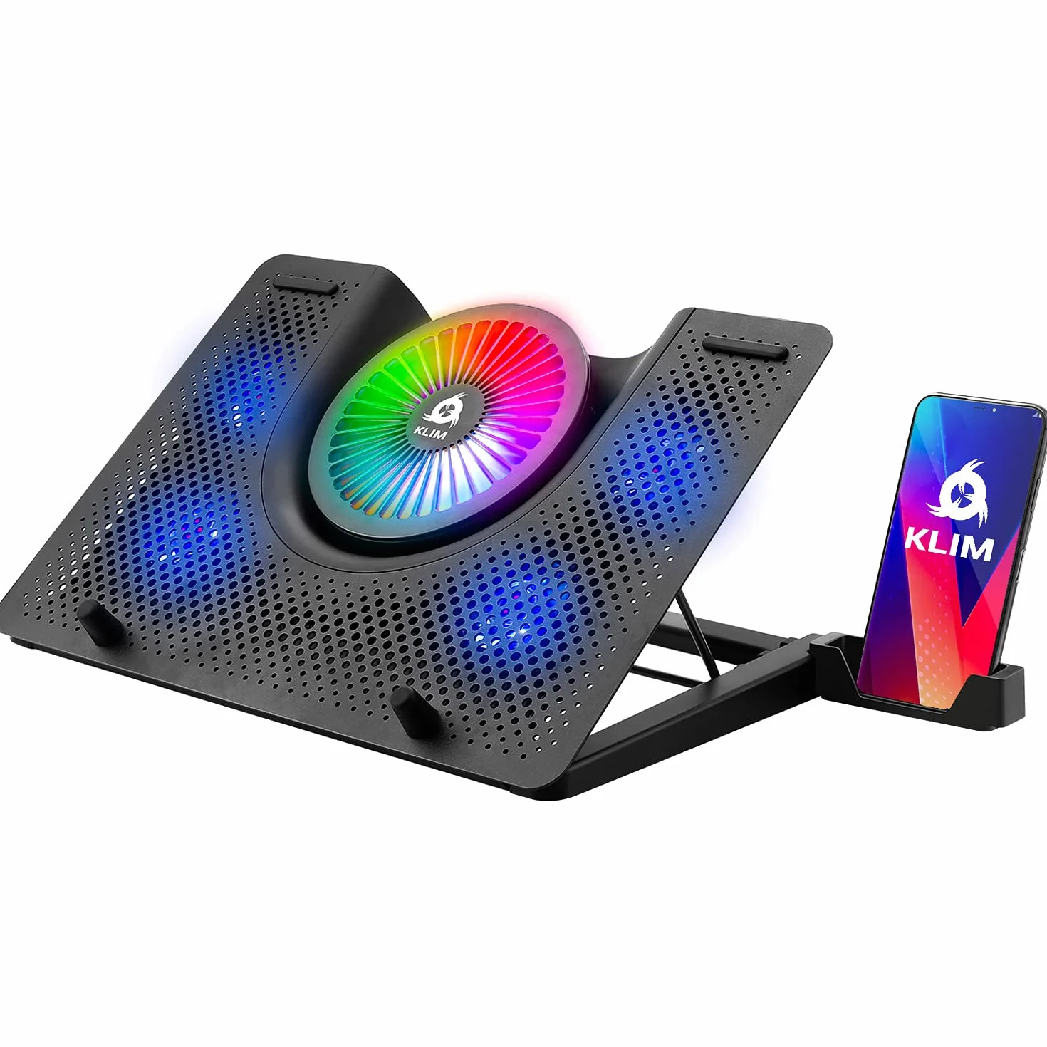 KLIM Nova - Base Refrigeradora Portatil RGB - 11" a 17" - Estable y silenciosa - Panel de Metal - Refrigerador Portátil Gaming Compatible con Mac y PS4 PS5 - Nueva Versión
