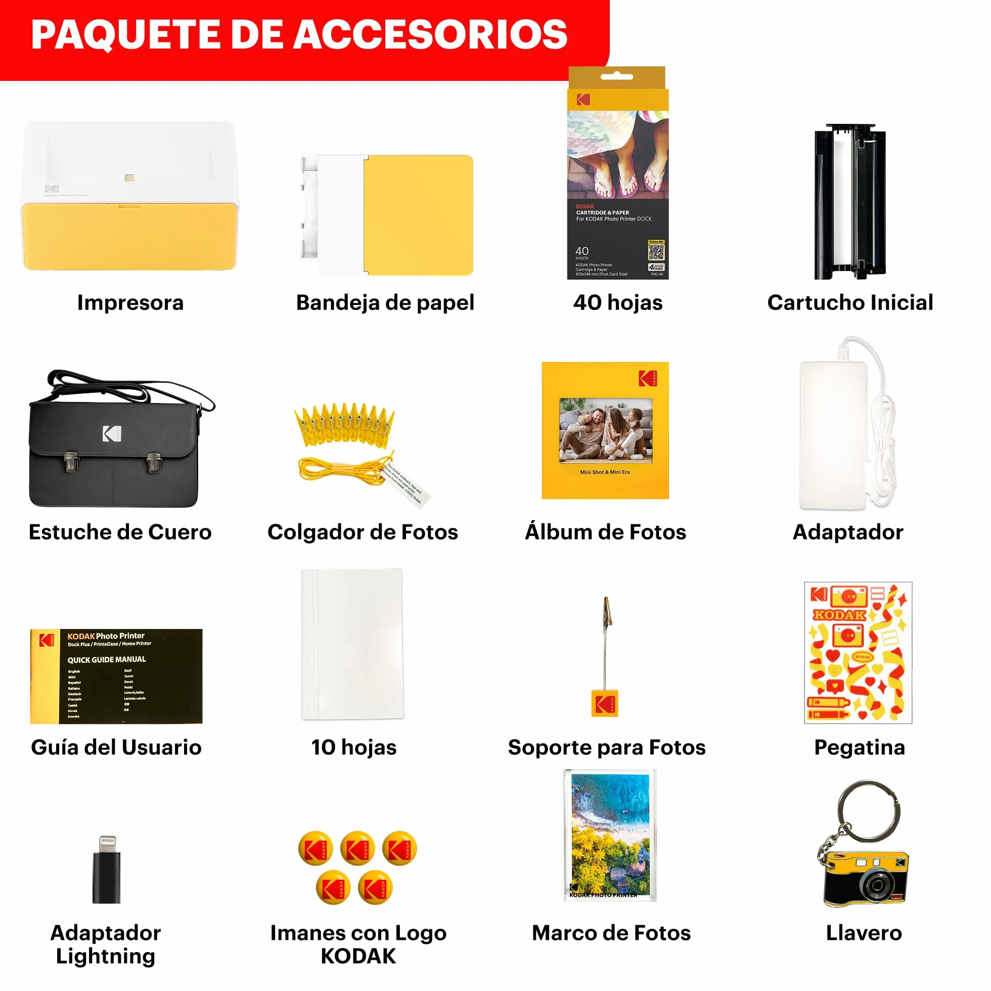 KODAK Dock Plus Impresora Fotográfica 10 x 15 cm, 50 Hojas, Impresora para Smartphone con Base Dock & Bluetooth para iPhone & Android, Impresión en Color Instantánea, Sublimación 4PASS