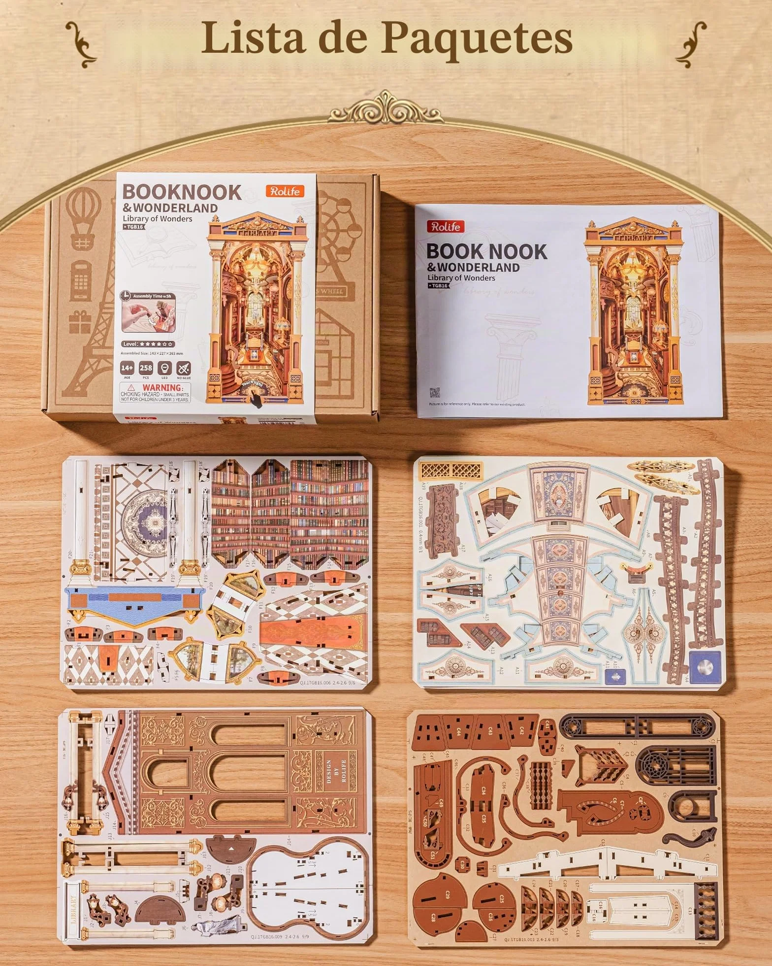 Rolife Book Nook Library of Wonders, Puzzle 3D de Madera, Kit de Casa Miniatura DIY, Sujetalibros Decorativo
