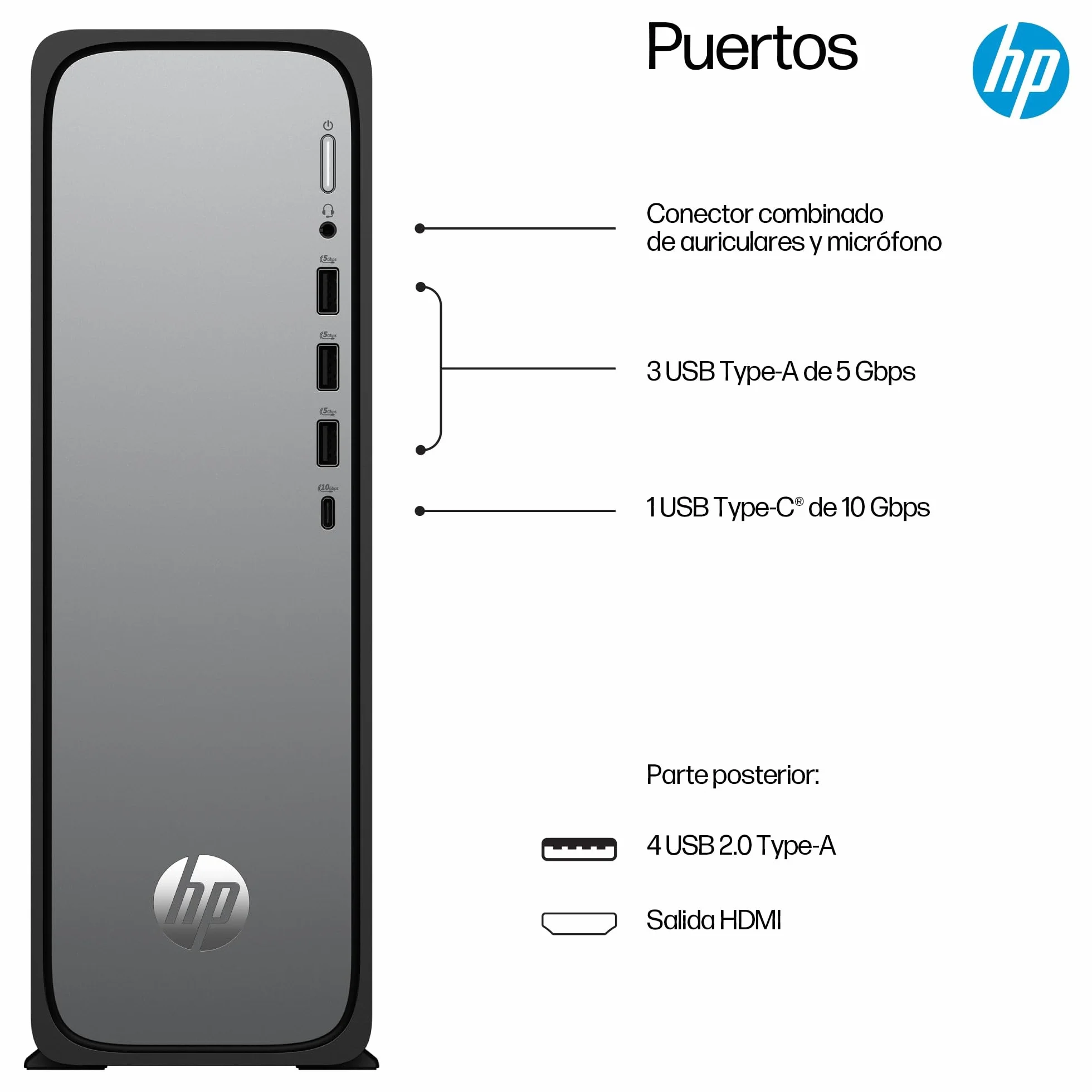 HP Ordenador de Sobremesa OmniDesk Slim (Intel Core i5-14400, 16GB DDR5 RAM, 512GB SSD, Gráficos Intel, FreeDOS) - Gris