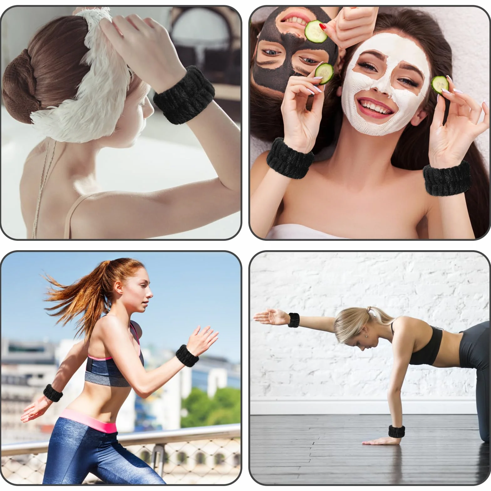 Abeillo Pulseras de Microfibra para Lavar la Cara, Toallitas Absorbentes para Spa y Ducha (Negro)