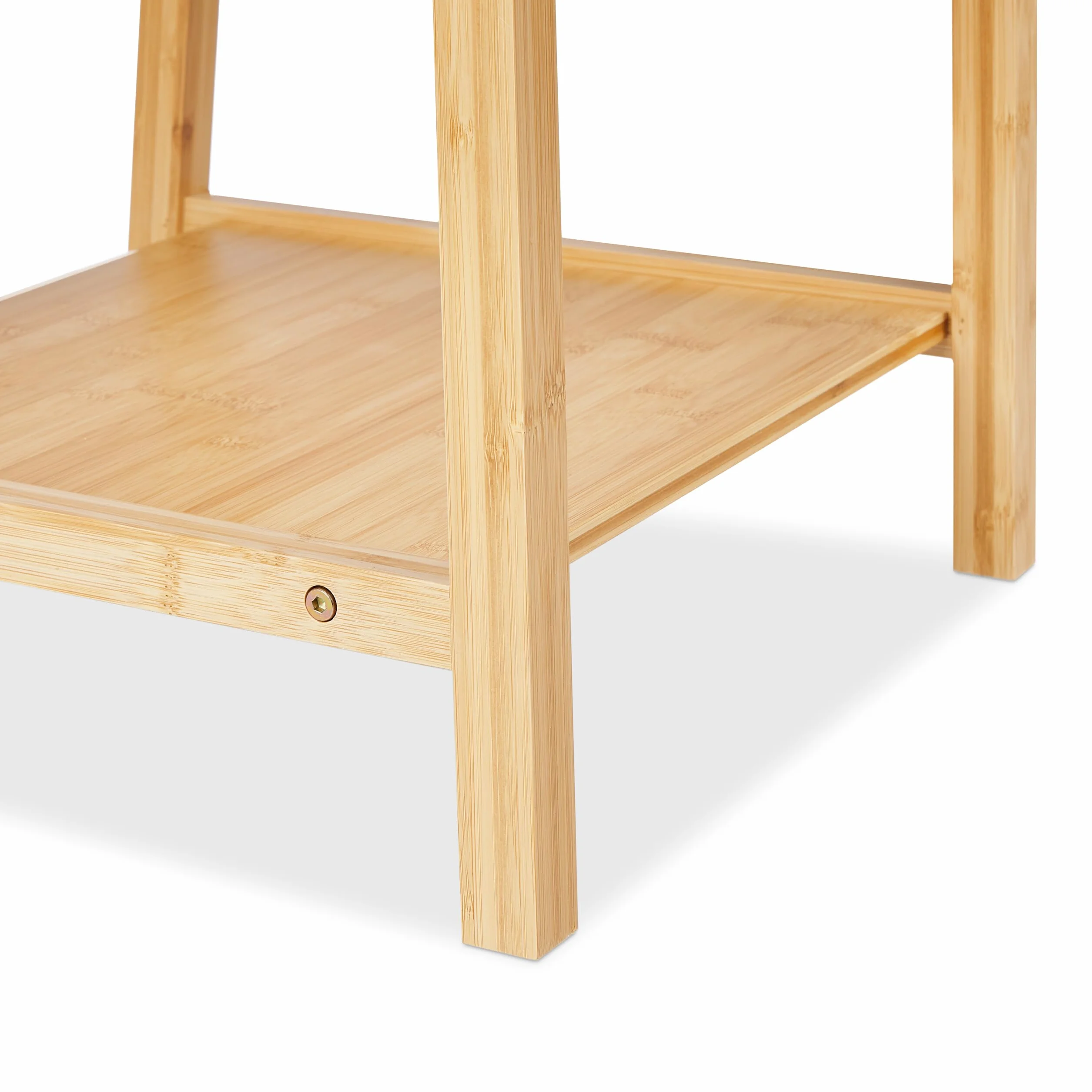 Relaxdays Galán de Noche con Balda Bambú Acero Inoxidable 133x40x42cm Silla Perchero Soporte Toallas