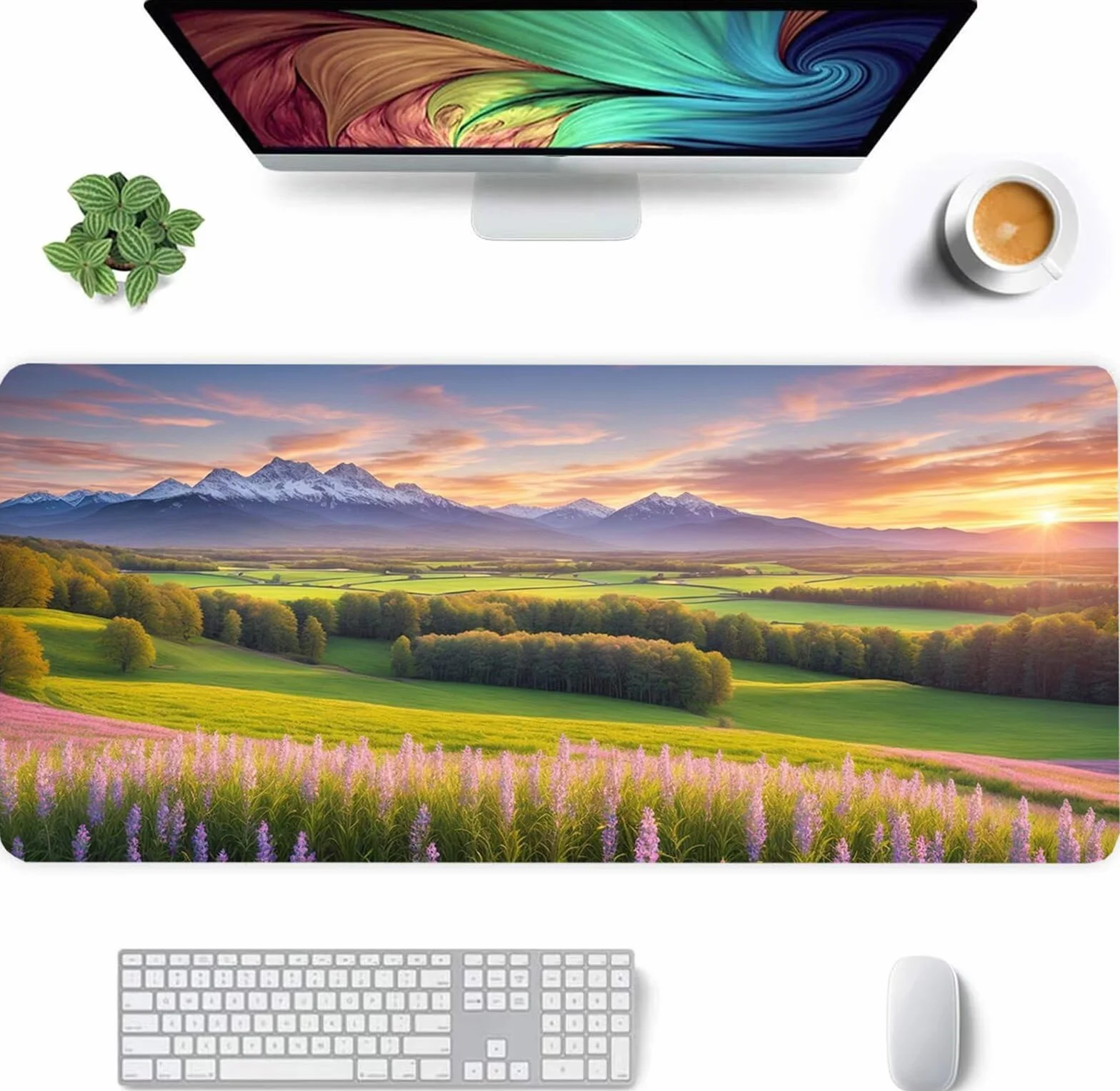 Alfombrilla Ratón XXL 1200x600x2mm Mouse Pad Grande Gaming,Alfombrilla Antideslizante,Tapete Escritorio con Bordes Cosidos,Alfombrilla Ratón para Jugadores, PC, Oficina, Amanecer escénico de primavera