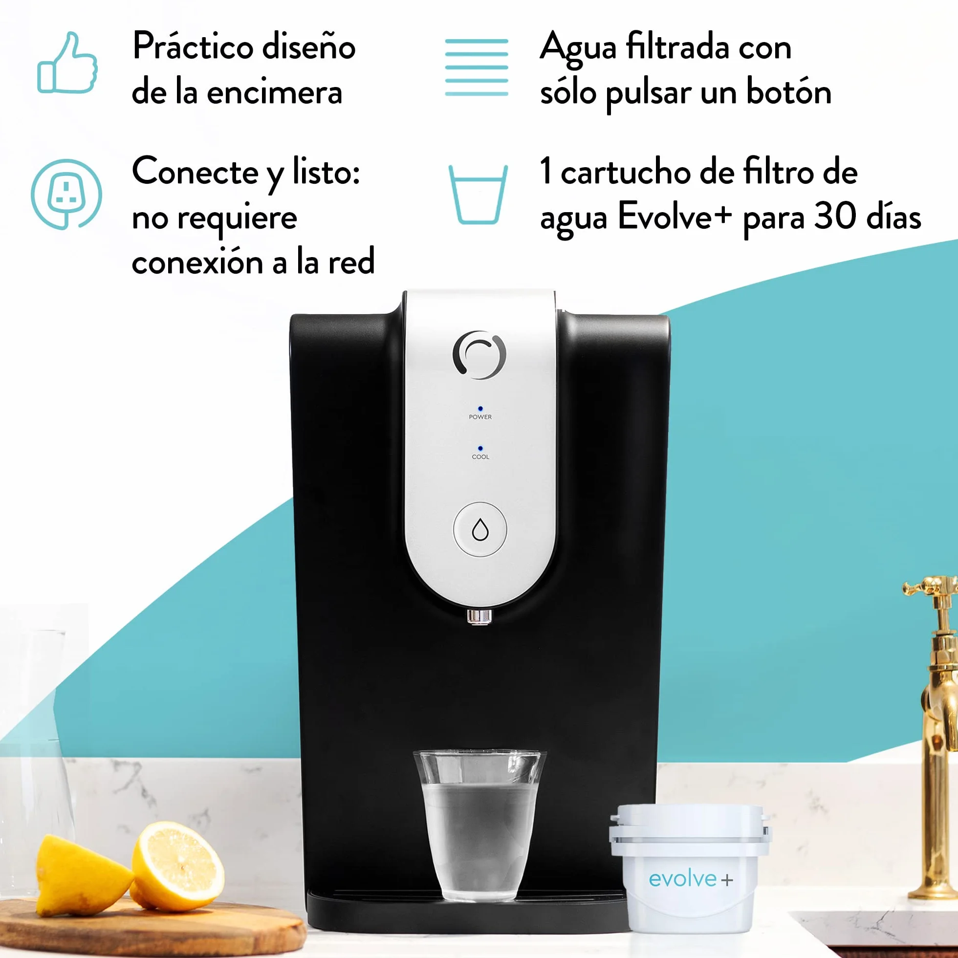 Aqua Optima Lumi Dispensador de Agua Fría Enfriador de Agua Filtrada 8,2 litros Encimera con Cartucho de Filtro Evolve