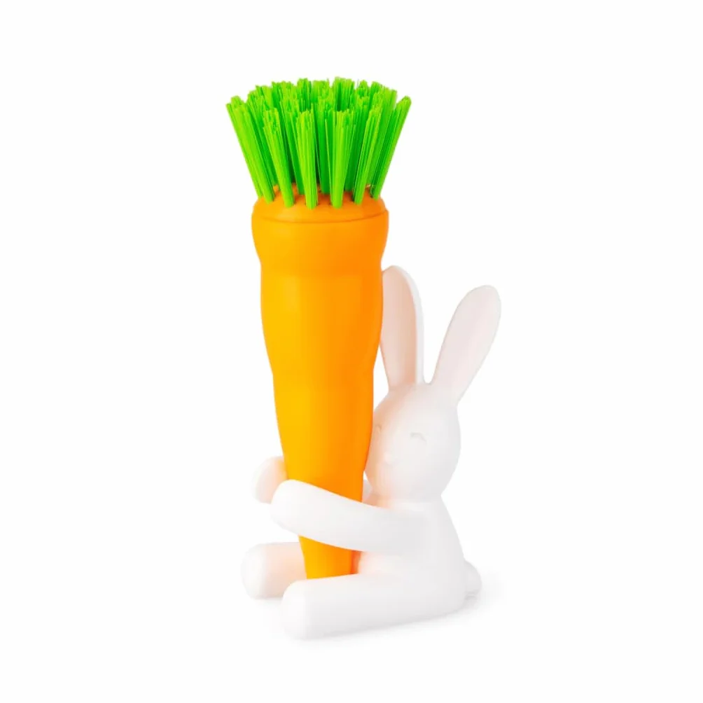 Balvi Cepillo lavaplatos Bunny Cepillo en Forma de Zanahoria y Soporte en Forma de Conejo para Platos