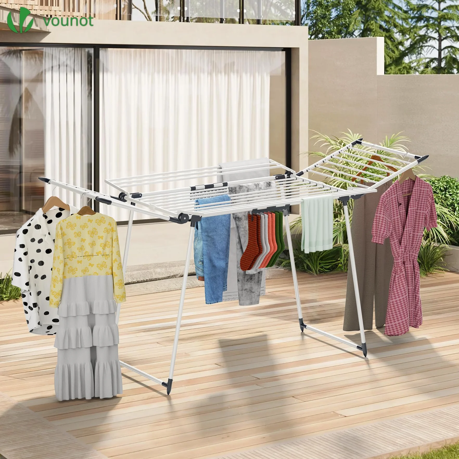 VOUNOT Tendedero de Ropa Plegable Extensible 25m Gran Capacidad 175x92x106cm Blanco