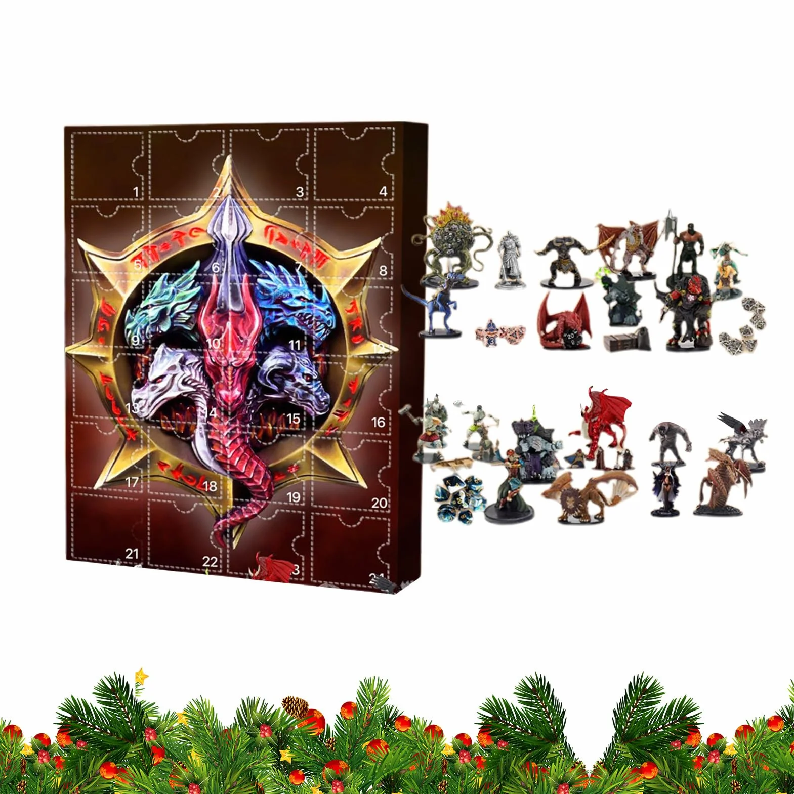 Calendario de Adviento Dungeons & Dragons 2025 | Calendario de Navidad con Colgante de Dragones 24 Días | Adornos de Acrílico 2D