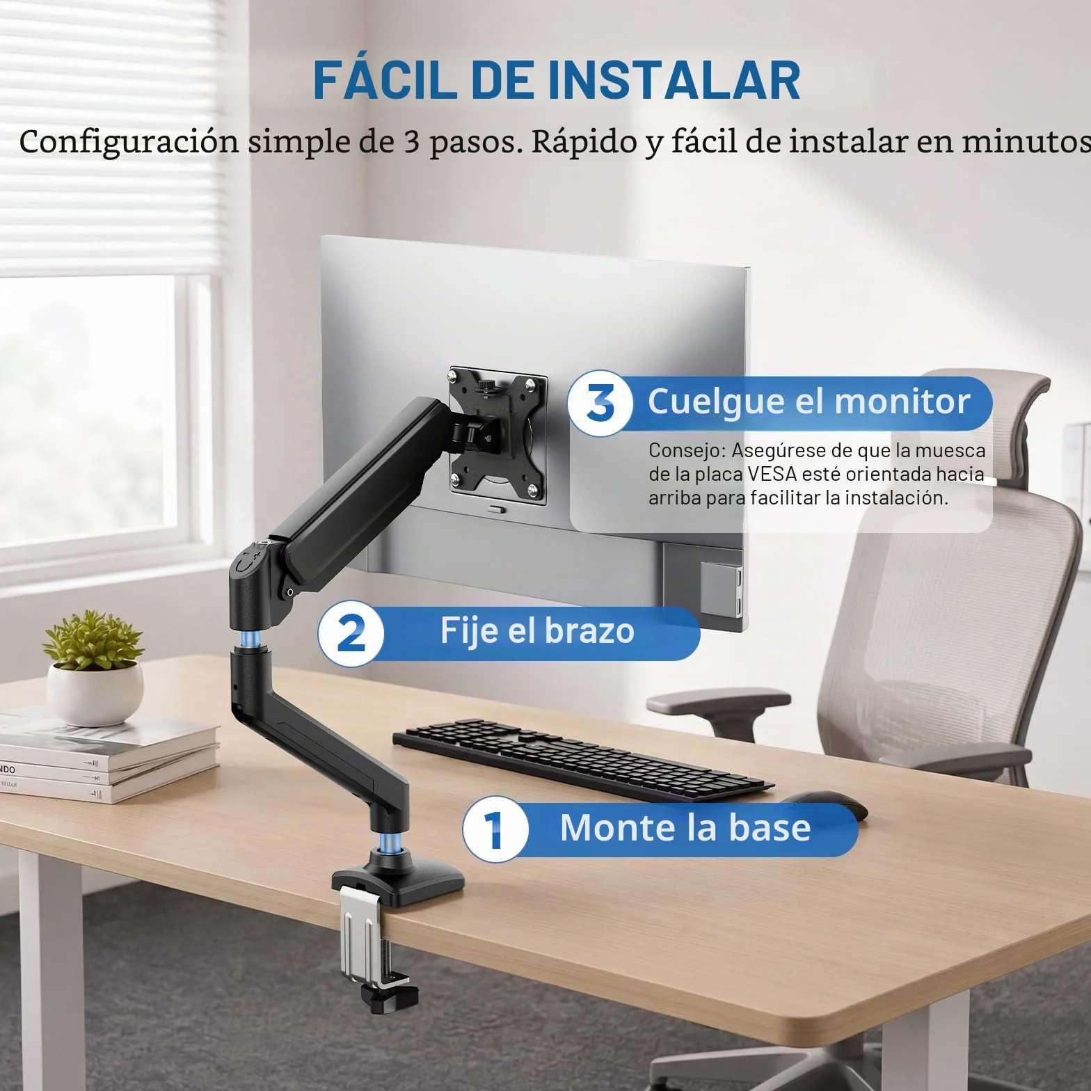 GRIFEMA GB2003-1 Soporte de Monitor con Resorte de Gas para Pantalla de Computadora de 13-32 Pulgadas, Altura Ajustable, VESA 75x75/100x100, Peso 2-9 kg, Negro