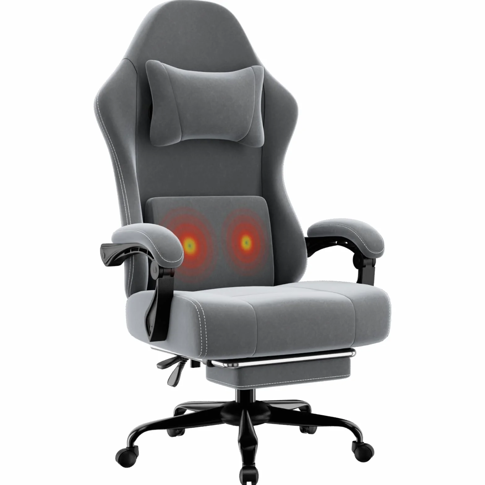 Silla Gaming Ergonómica con Muelles Ensacados, Reposapiés y Cojín Lumbar Ajustable, Gris Claro, Tamaño Grande
