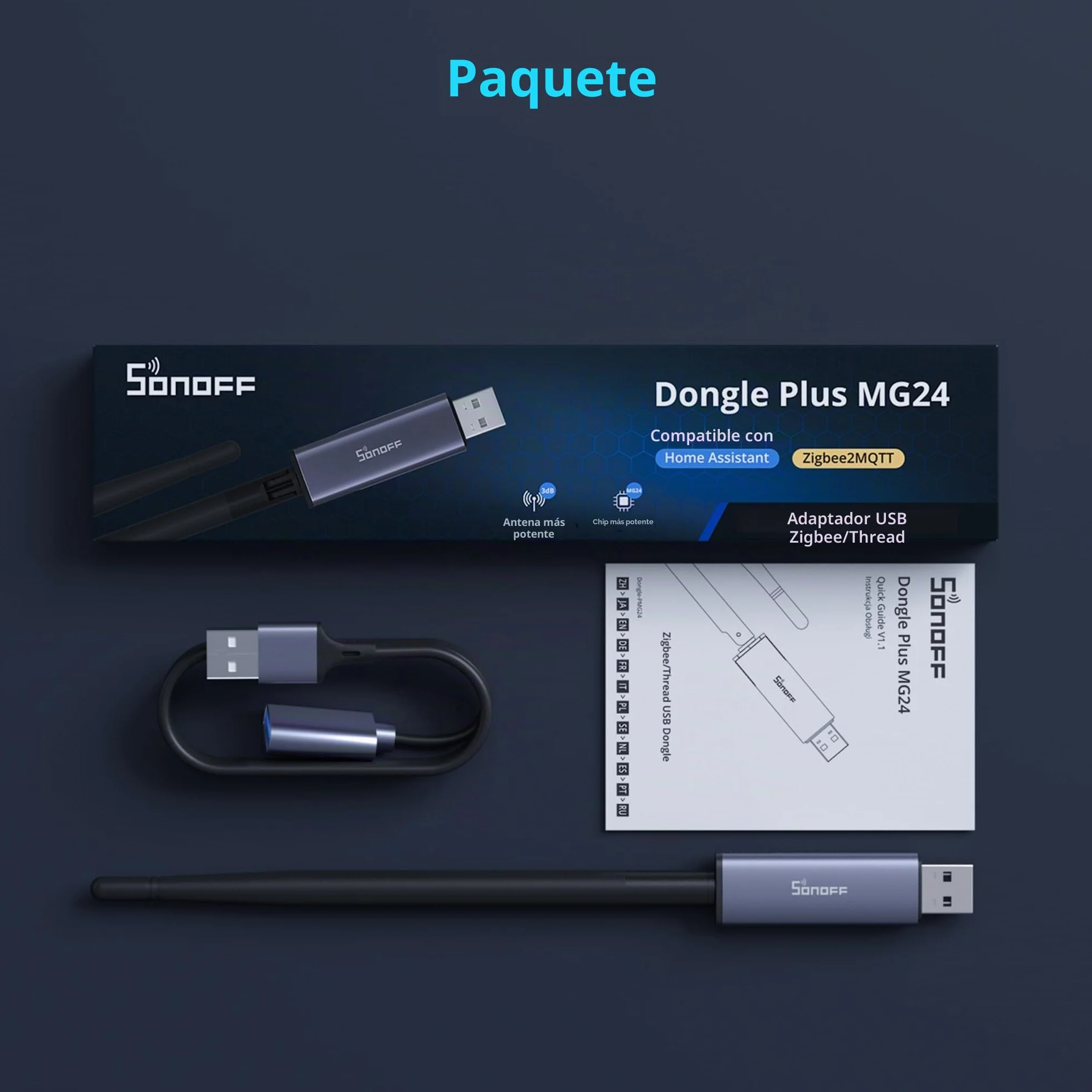 SONOFF Zigbee 3.0 USB Dongle Plus MG24, coordinador y enrutador Zigbee con Chip EFR32MG24, Antena 3dBi, Compatible con Home Assistant, Zigbee2MQTT, openHAB