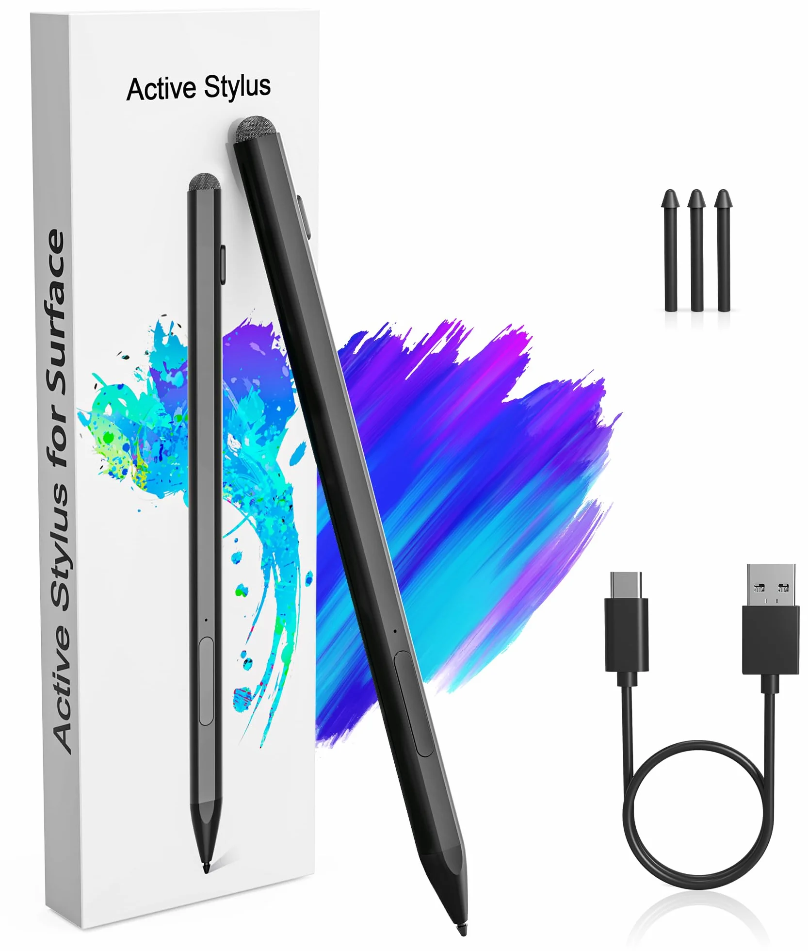 Microsoft Surface Pen - Lápiz capacitivo para Surface Pro 11/10/9/X/8/7/6/5/4/3, Go 4/3/2/1, portátil/estudio/libro 4/3/2/1 con rechazo de palma, sensibilidad a la presión 4096