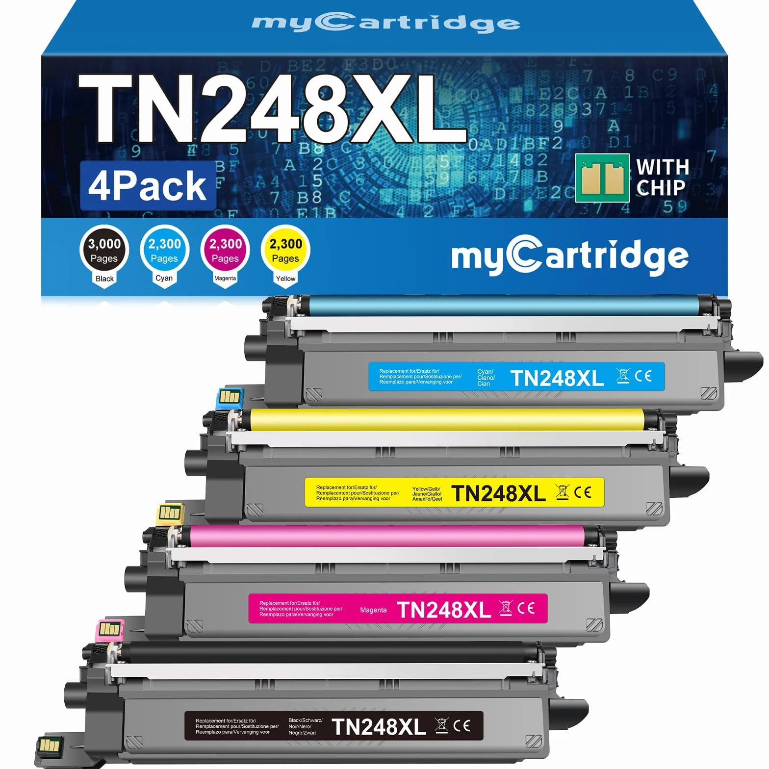 Brother TN248XL TN248 Toner 4-Pack Compatible para MFC-L3760CDW DCP-L3560CDW HL-L3240CDW HL-L3220CW