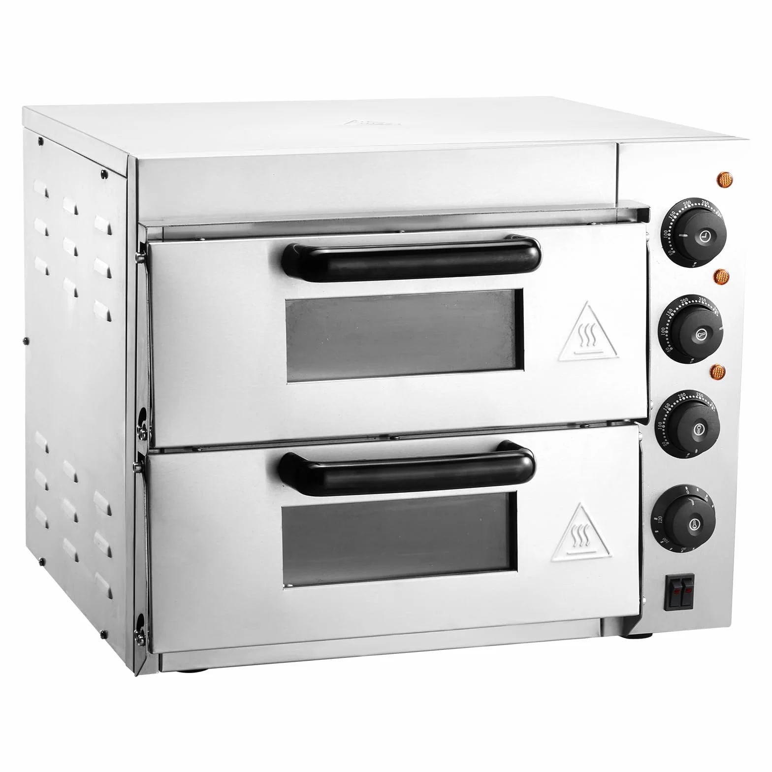 VEVOR Horno de Pizza Comercial Eléctrico de Encimera Doble Piso, Acero Inoxidable con Piedra, 520 x 430 x 430 mm