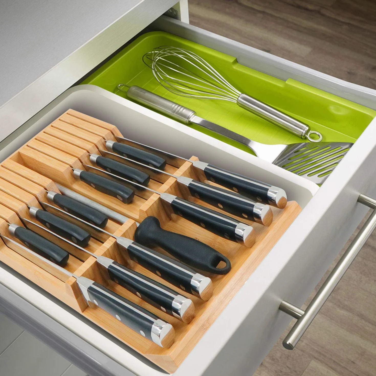 Utoplike Bloque de cuchillos de bambú para cocina, soporte para 12 cuchillos y 1 acero para afilar