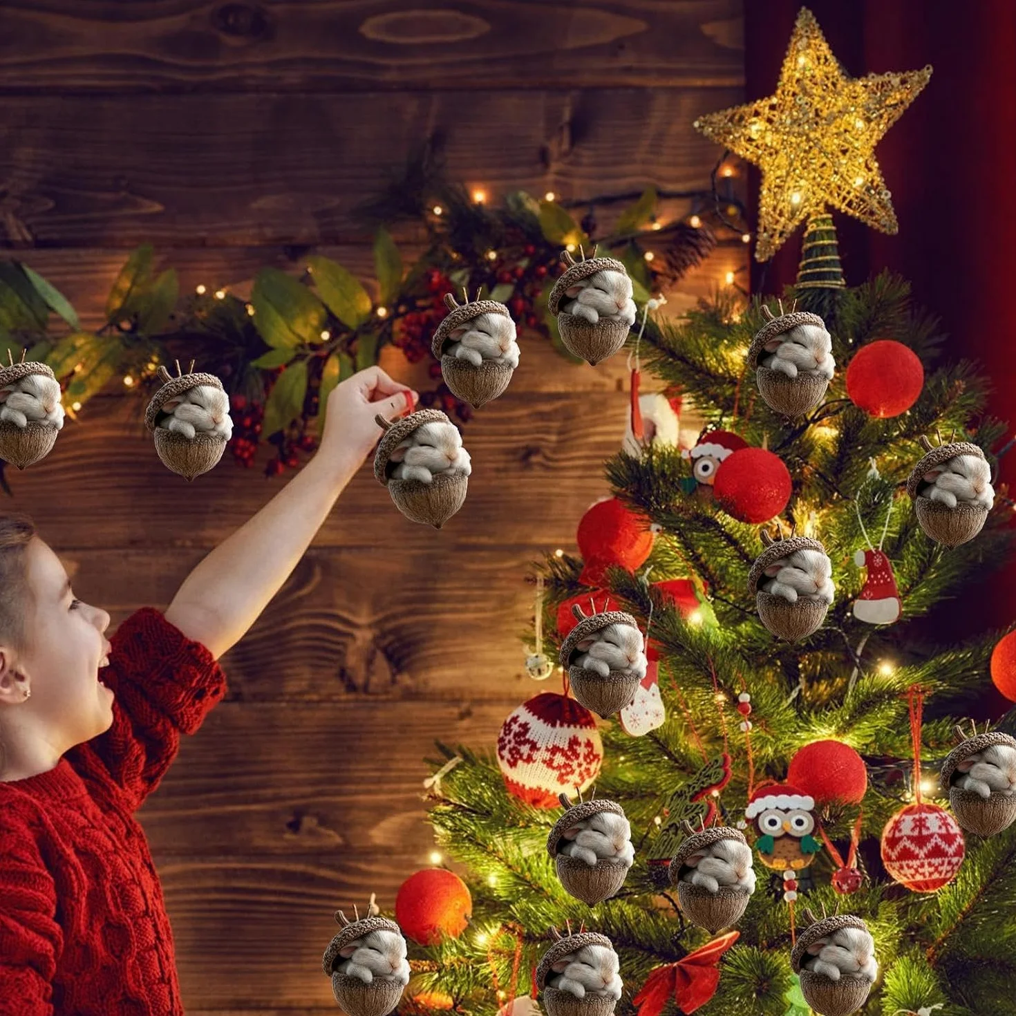 Adornos de bellota forma animales bosque acrílico 3D plano decoración árbol Navidad 2026