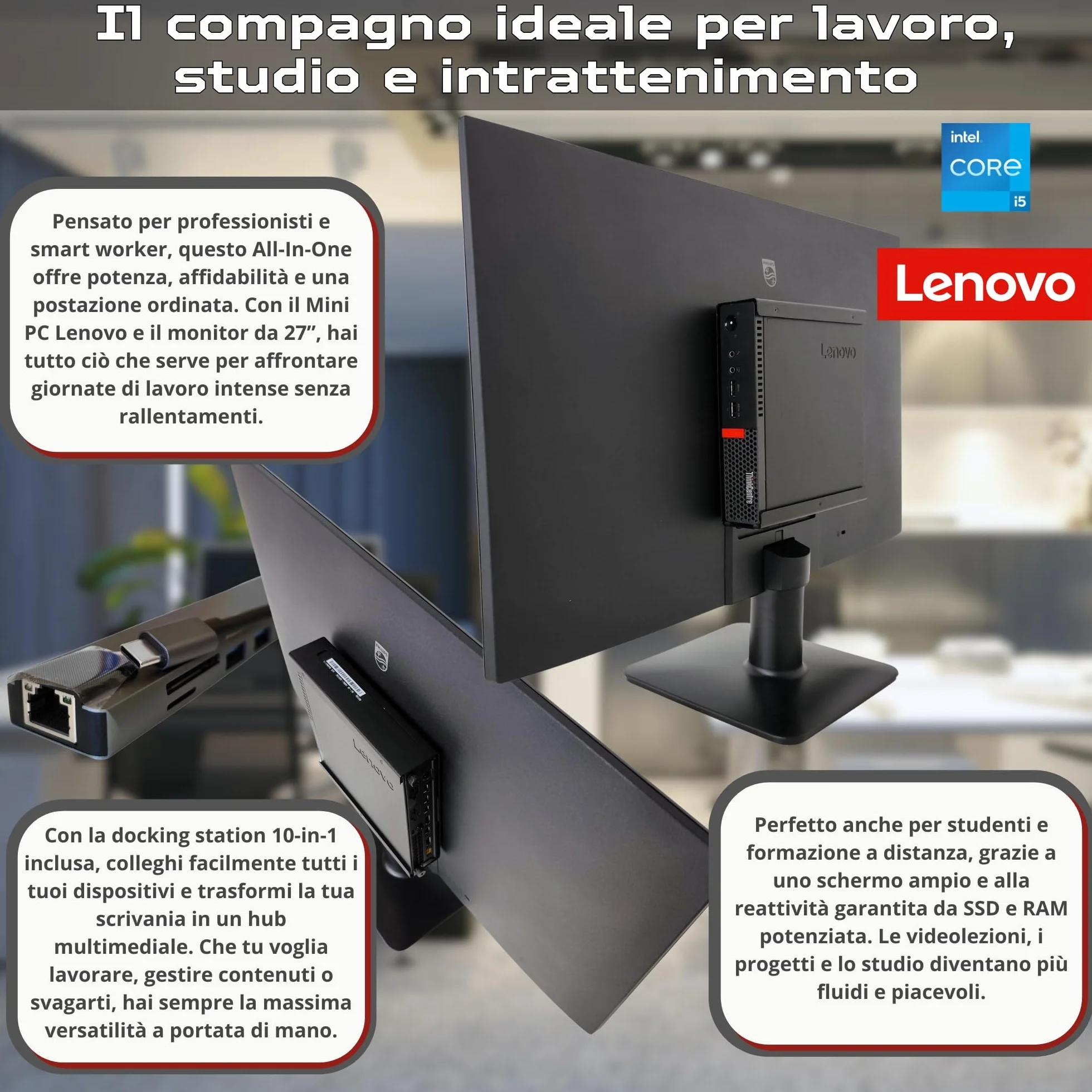 Estación de trabajo completa con monitor de 27 pulgadas Full HD Intel Core i5 hasta 3,10 GHz 16 GB RAM DDR4, SSD 256 GB, Windows 11 Pro, estación de acoplamiento 10 en 1, solución ideal para oficina