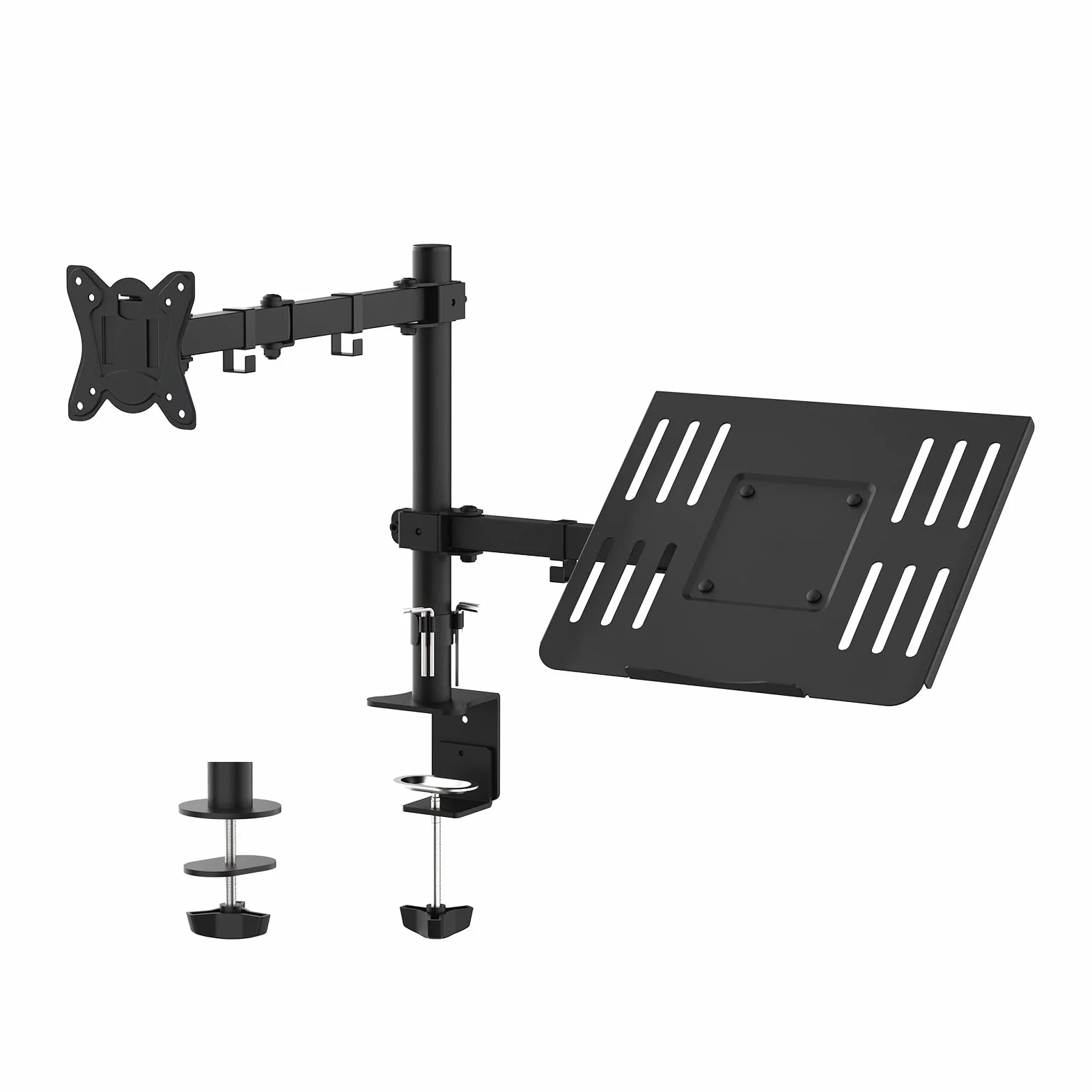 GRIFEMA GB2002-2 Soporte de Monitor con Bandeja para Computadora Portátil para Pantallas LCD LED de 13-32 Pulgadas, Altura Ajustable, VESA 75x75/100x100, Acero, Negro
