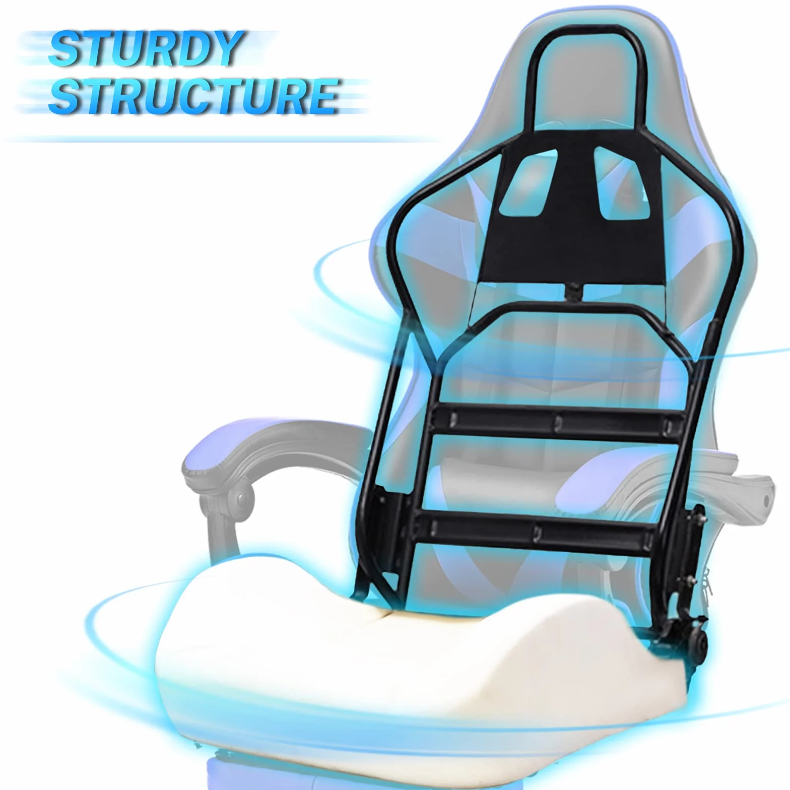 Soontrans Silla Gaming con Masajeador, Reposapiés y Reposacabezas, Cojín Lumbar de Masaje, Sillón Gamer para Livestreaming (Azul)