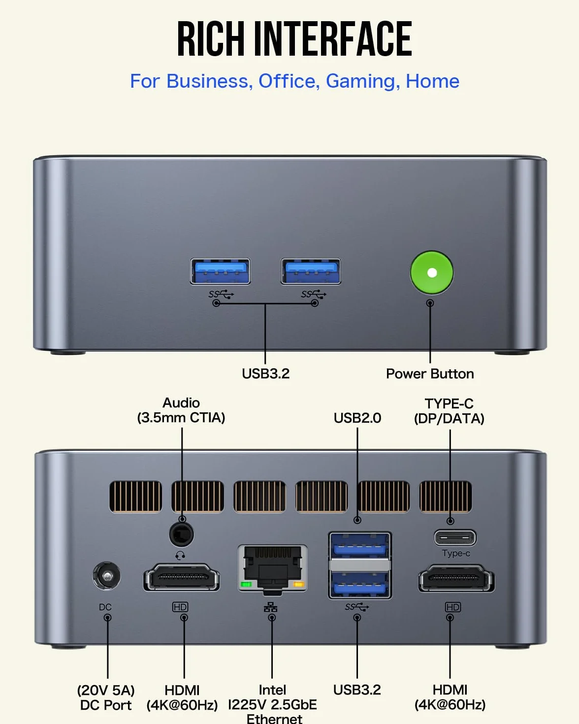 GMKtec M3 Mini PC Intel i5-12450H (8C/12T, up to 4.40GHz) Desktop Computer 16GB DDR4 (8GB*2) 1TB SSD, HDMI 4K, 4X USB 3.2, USB-C, WiFi 6, BT 5.2, RJ45 2.5G Black