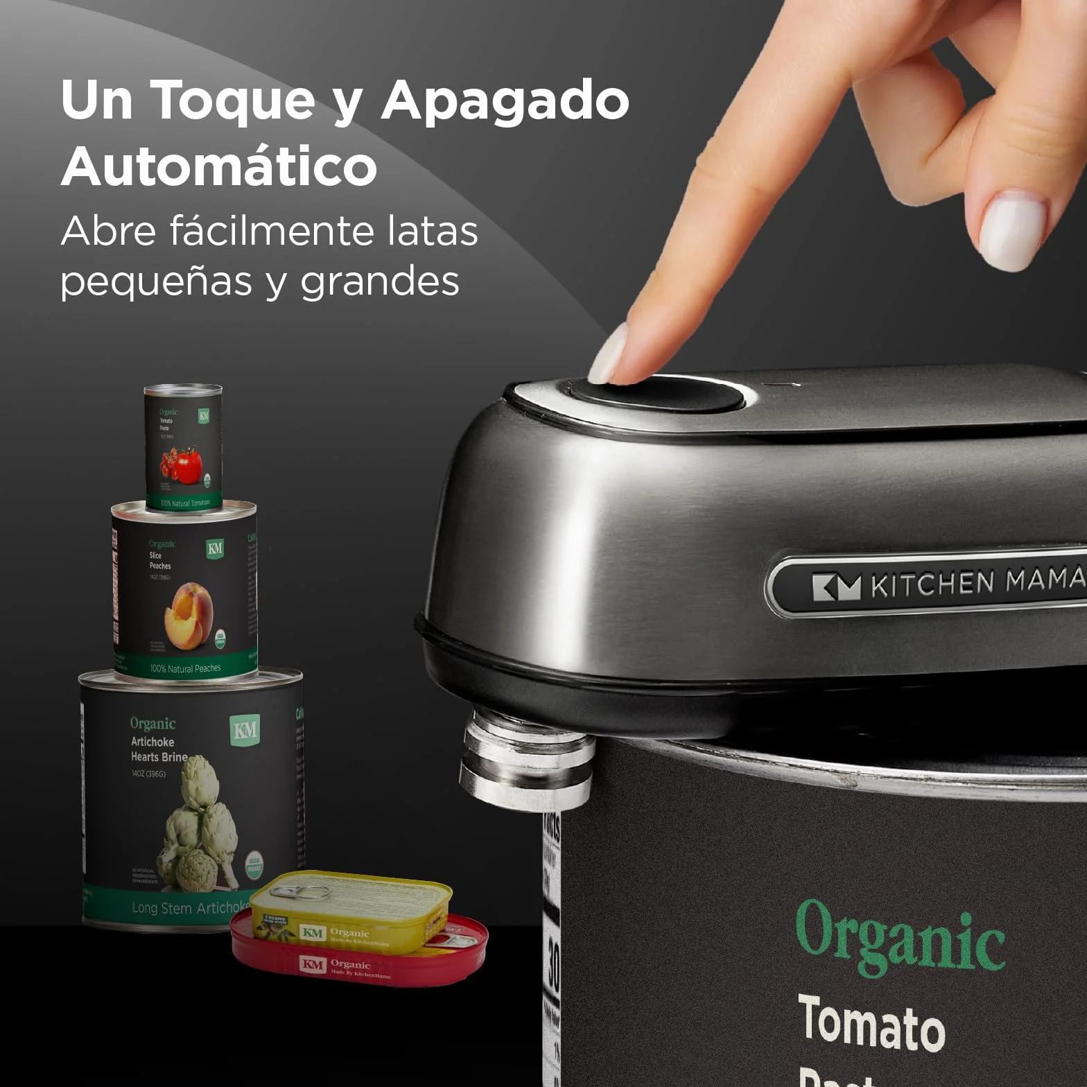 Kitchen Mama Orbit One Abrelatas Recargable Manos Libres Carga Tipo C Apagado Automático Acero Inoxidable