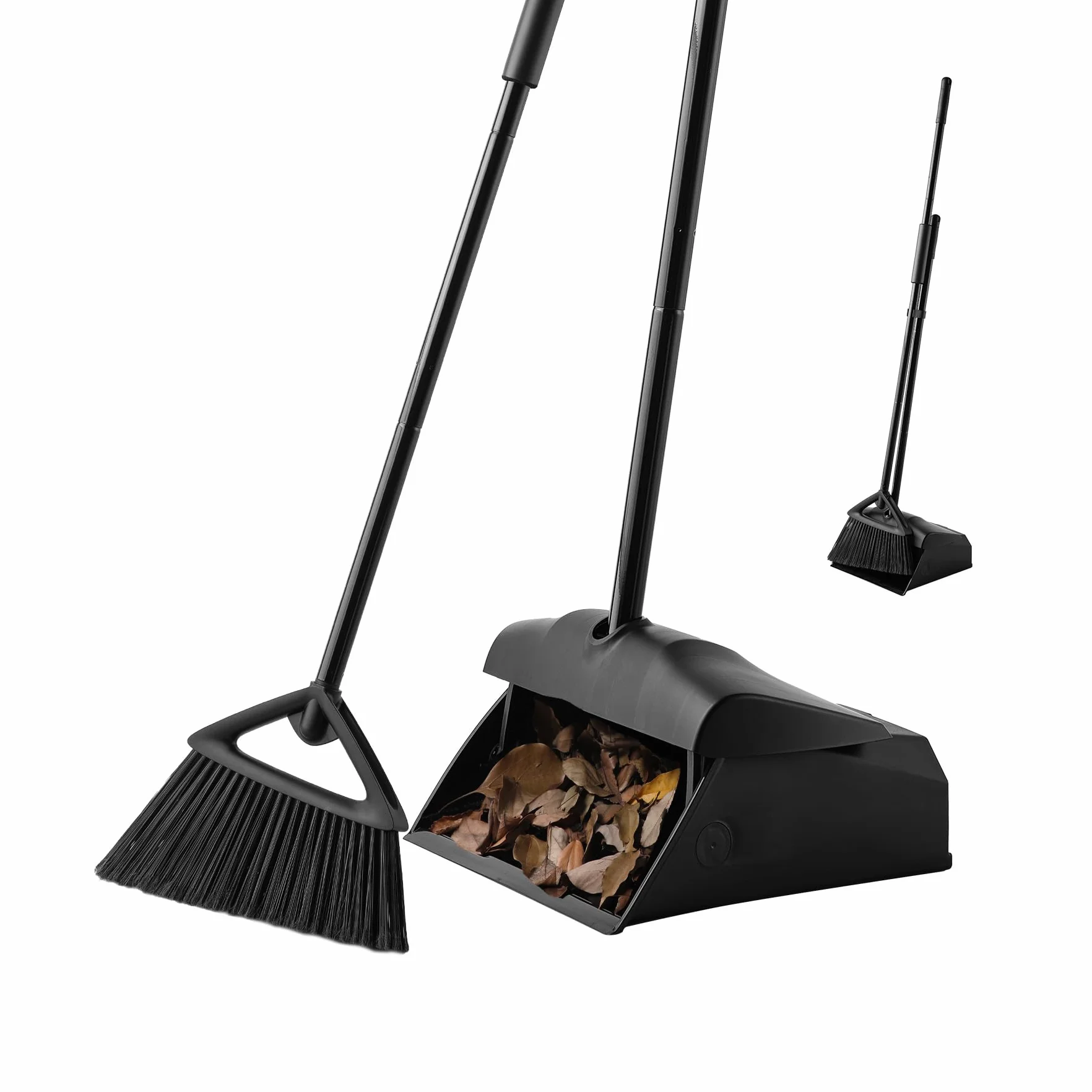 Eyliden Combo de Escoba y recogedor de ángulo Comercial, con Mango Largo, Juego de Barrido de vestíbulo para garajes al Aire Libre, Patio, aceras, Cubiertas, Interiores, hogar, Cocina, habitación,