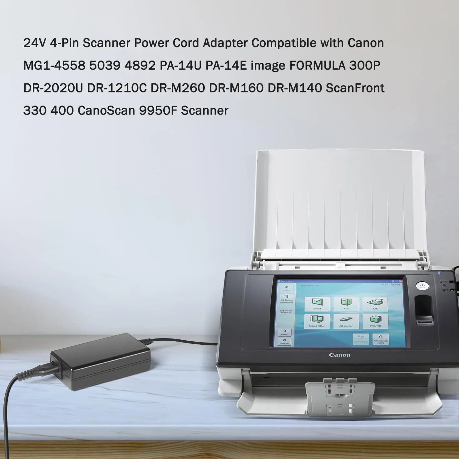 KFD Cargador 24V 4 Pin Fuente de Alimentación Adaptador para Canon MG1-4558 5039 4892 PA-14U PA-14E imageFORMULA 300P DR-2020U DR-1210C DR-M260 DR-M160 DR-M140 ScanFront 330 400 CanoScan 9950F Scanner