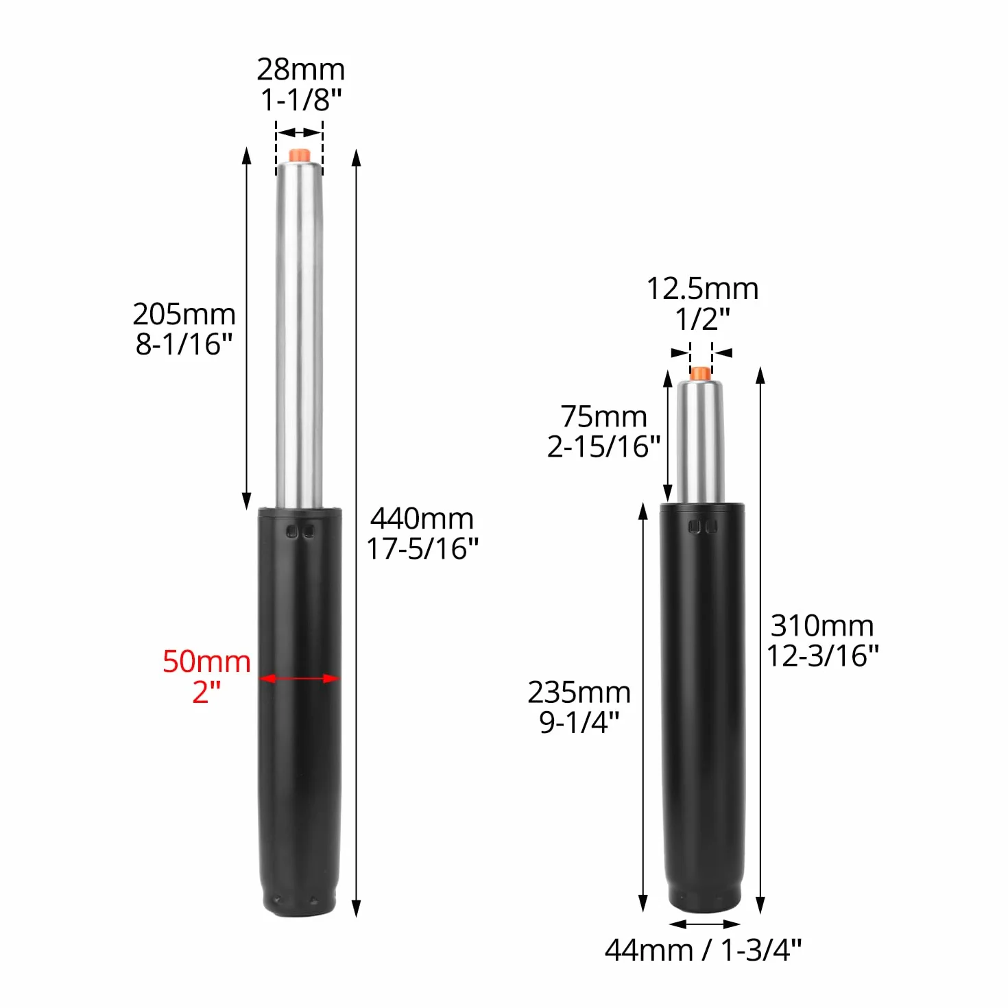 Puntal de gas para sillas de oficina 31-45 cm acero inoxidable 360° rotación QWORK