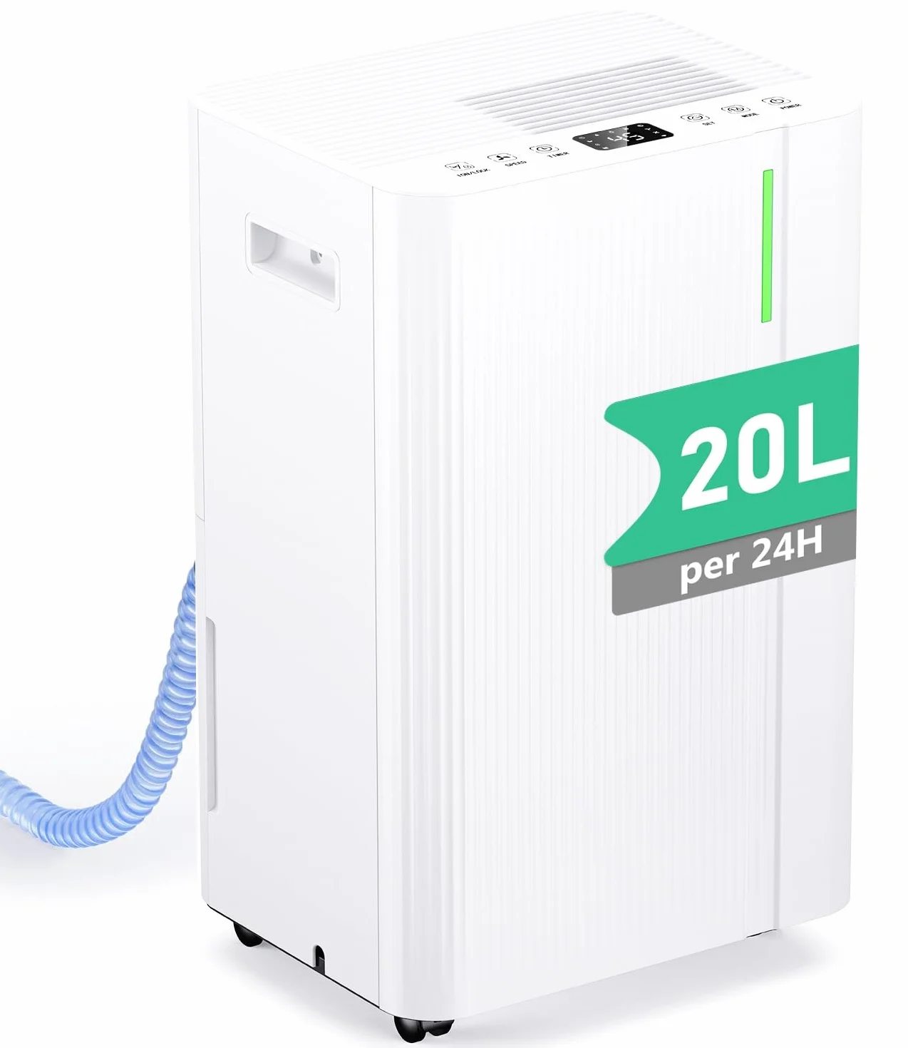 Deshumidificador 20L/Día Eléctrico con Compresor, 3 Modos, Silencioso, Bajo Consumo, Drenaje Continuo, Depósito 5L, Temporizador 24H