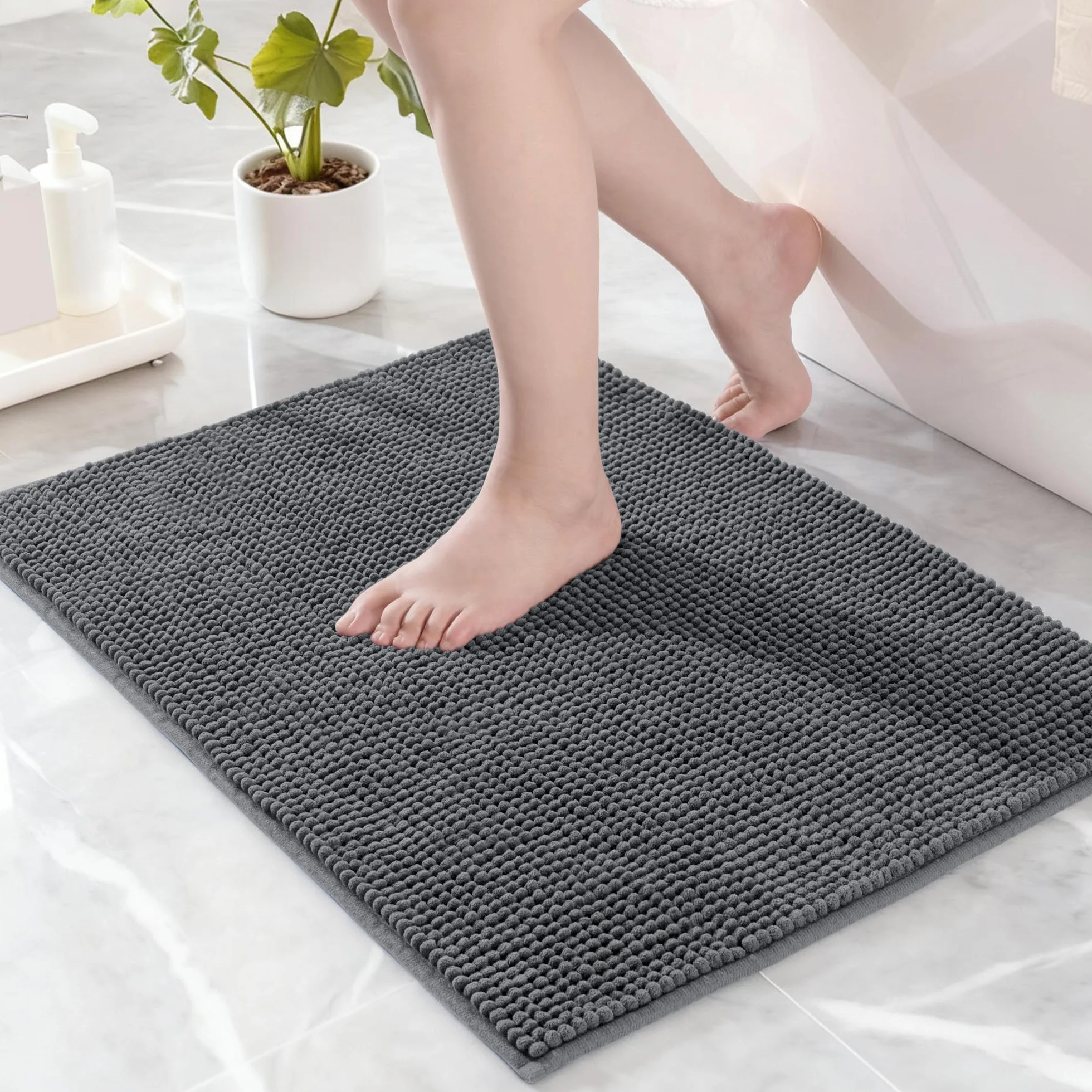 Alfombra de Baño de Chenilla Exclusivo Mezcla Secado Rápido Antideslizante 40x60 cm Gris
