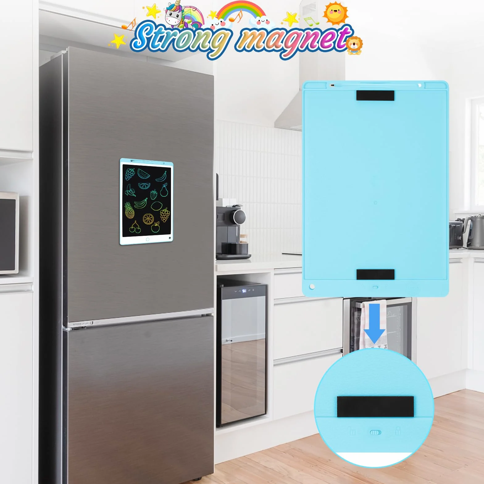 Tableta Escritura LCD Color 10.5 Pulgadas, Tablet Escritura Niños, Pizarra Digital con Botón De Eliminación de Pantalla e Interruptor de Bloqueo para Juegos para 2 3 4 5 6 7 Años, Azul